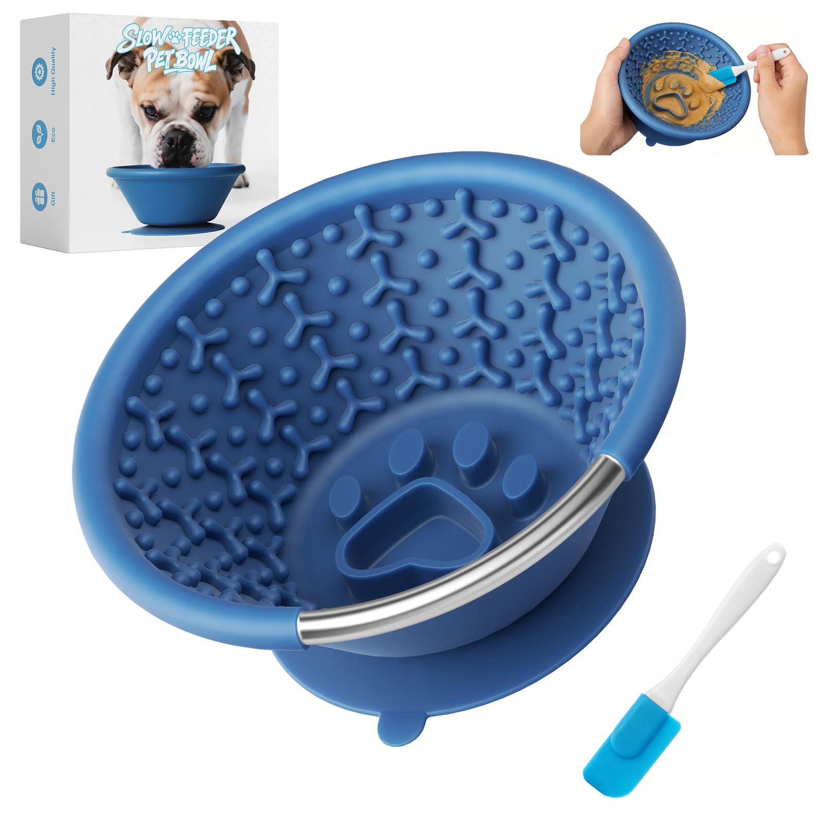 Slow Feeder Dog Bowl with Suction Cup & Reinforced Rim, 3-Cup Puzzle Maze Dog Lick Bowl for Anxiety Relief, Anti-Choking & Non-Slip, BPA-Free Silicone, for Small to Large Breeds (Blue)