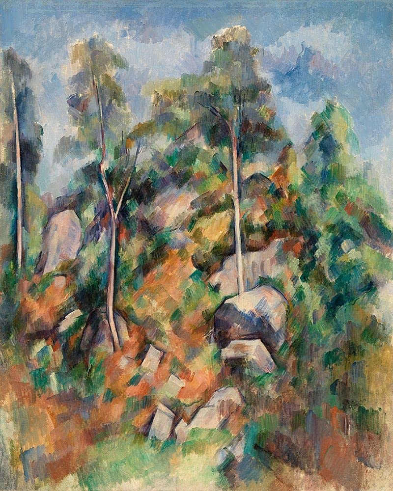 Feeling at home KUNSTDRUCK auf MATTE PAPIER 220gr Felsen und Bäume Cezanne Paul - Landschaft vertikale Poster Landschaft Bild auf Papier cm_122_X_98