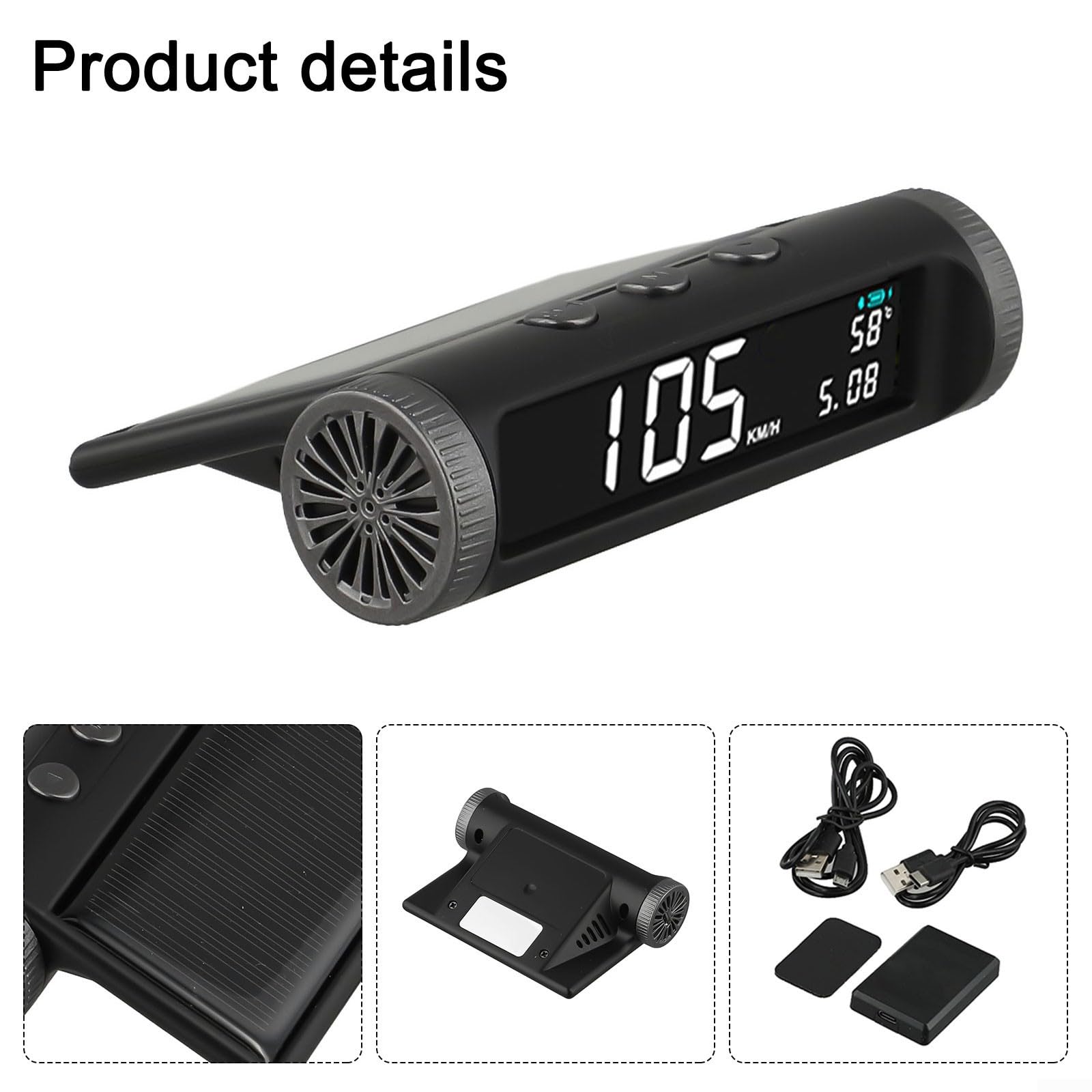 Display HUD Head Up per auto a energia solare con tachimetro digitale GPS, 650 mAh, interruttore MPH/KMH, data orologio temperatura, calibrazione APP per tutti i veicoli Assistente di sicurezza alla
