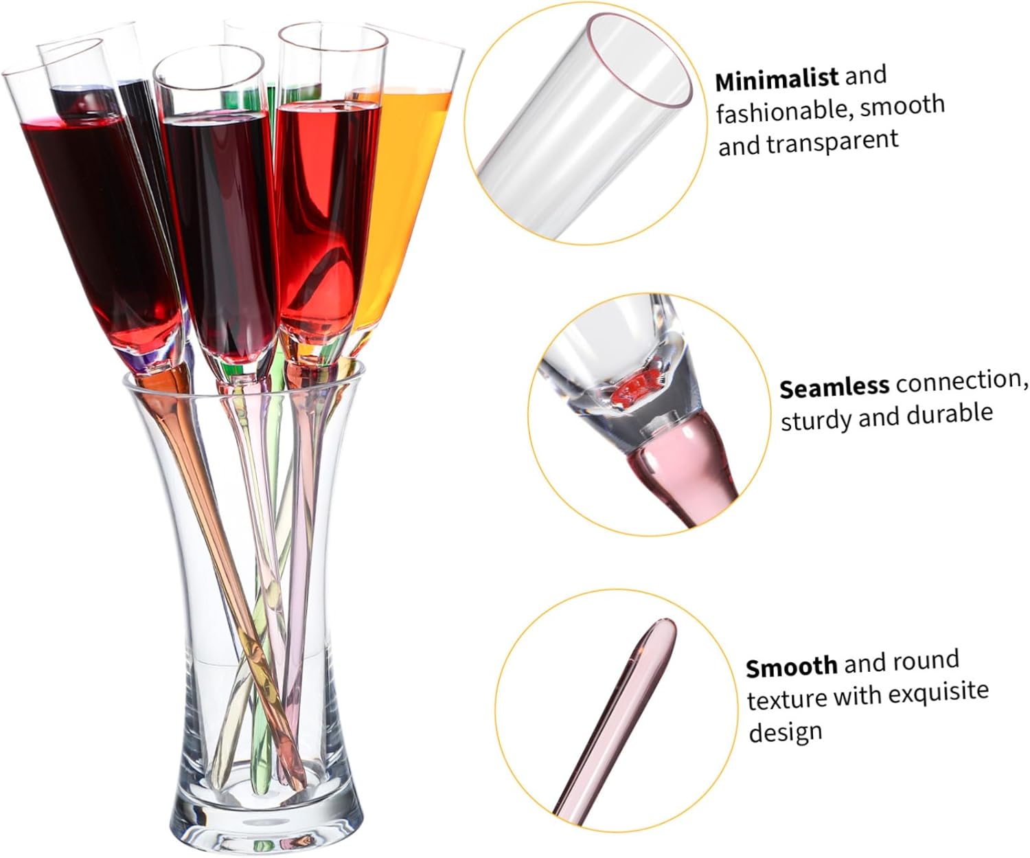 Zerodeko Acrylic Glasses Set 6pcs Bulk Stem Wine Flutes for Cocktail Set Wine Party Easy to Clean Suitable for Restaurants Bars Homes