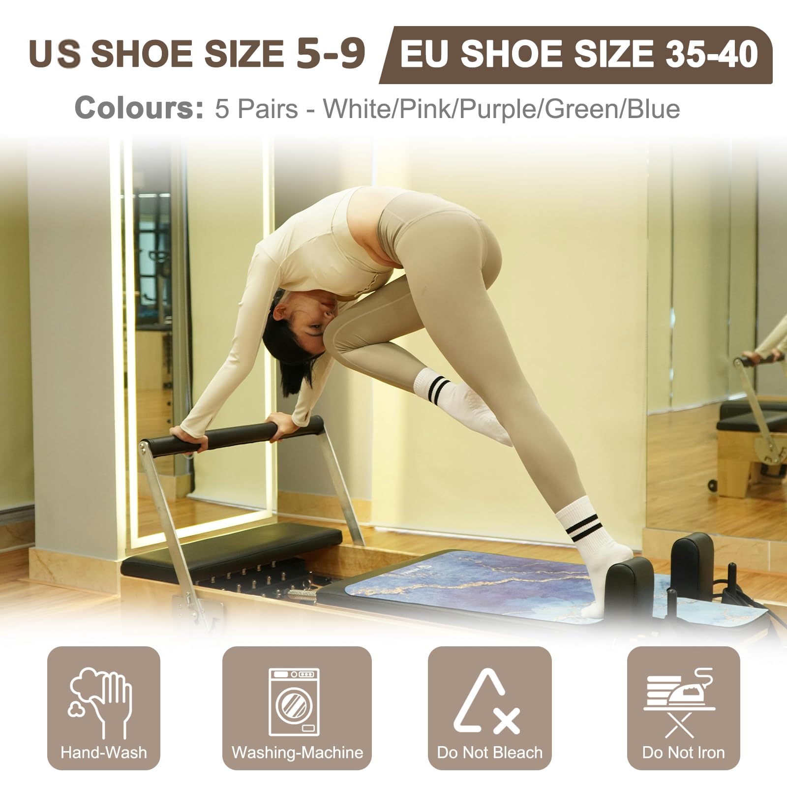 TIECHI 5 Pairs Yoga Socks for Women Mon Slip, Pilates Socks with Silicone Grips, Multicolor Grip Socks for Ballet, Gym, Hospital & daily Wear