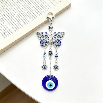 Blue Evil Eye Hanging Decoration Nazar Amulet Wall Hanging Home Protection and Blessing Decor (Butterfly-A)