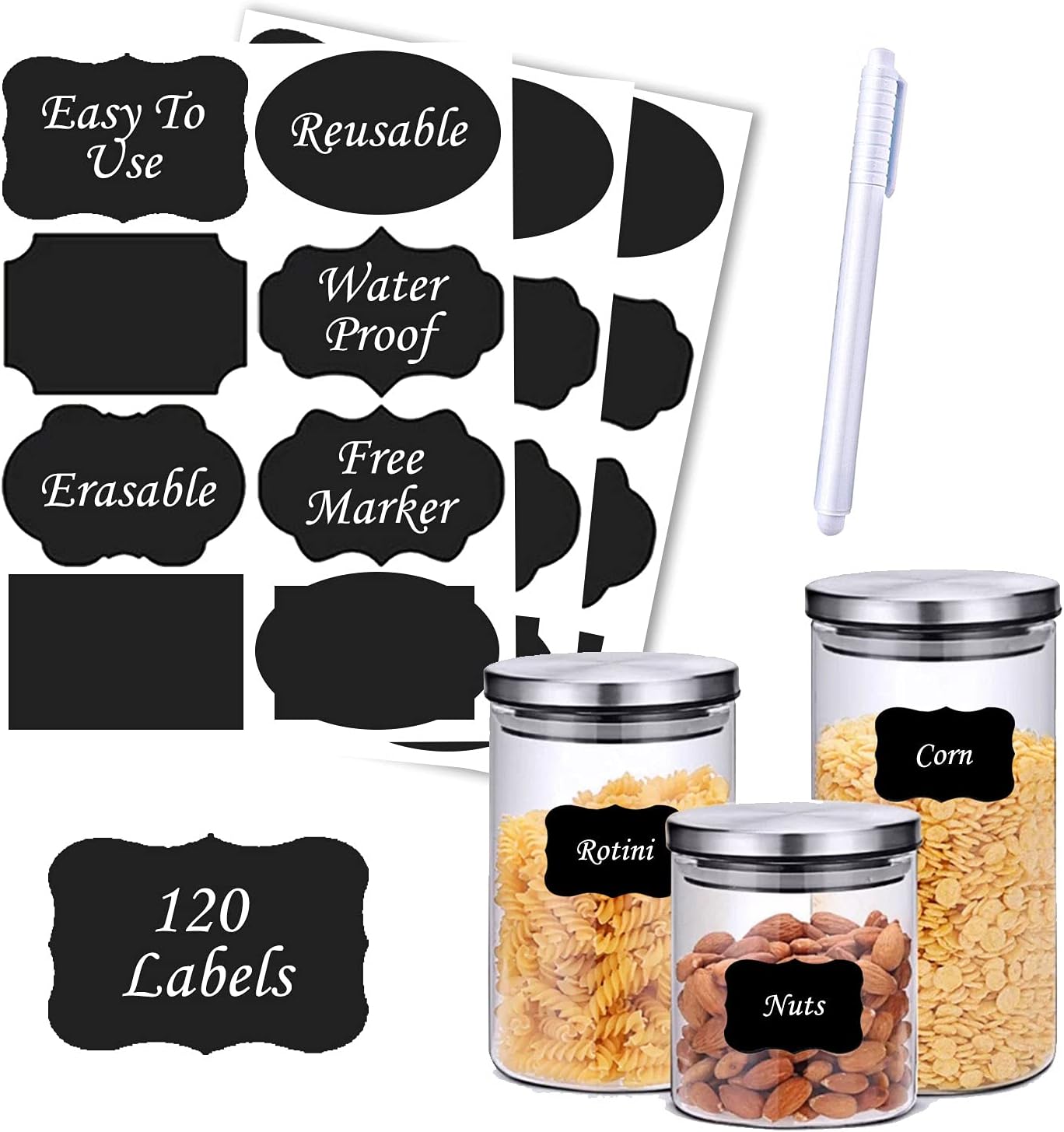 Welhore Fashion Erasable Chalkboard Labels with Chalk Marker Pen