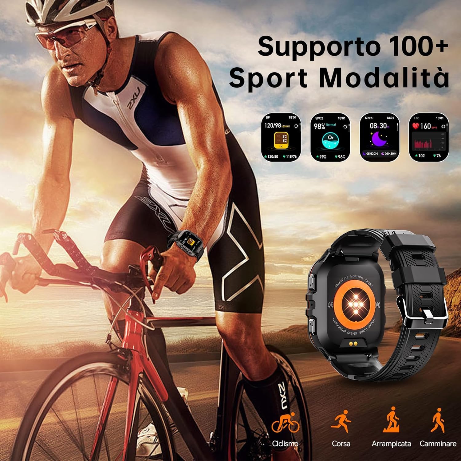OUKITEL Orologio Smartwatch Uomo BT20 con Funzione Telefono, 5ATM Impermeabile Smartwatch Militare Rugged, 1.96" AMOLED, 120+ Modalità Sport con Cardiofrequenzimetro, Contapassi, per iOS/Android