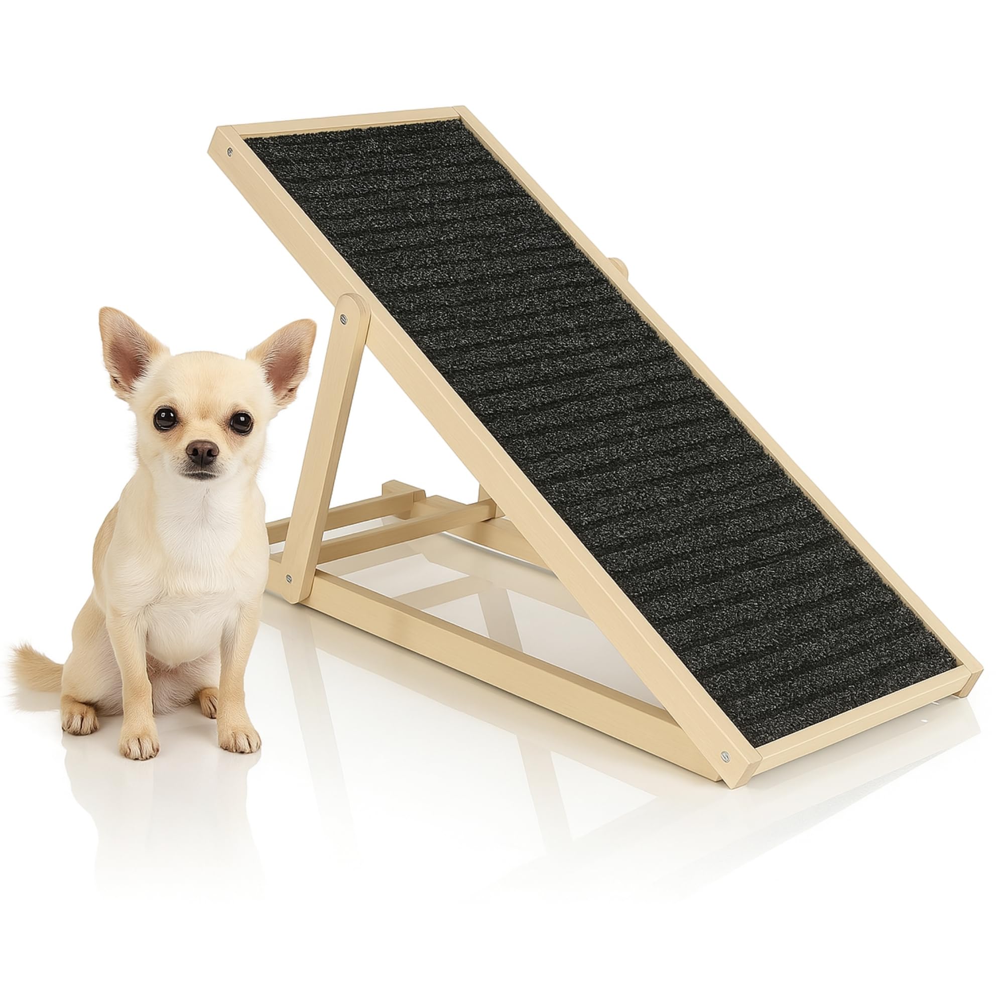 SPRINGOS Rampe pour chien, réglable, 42,5 à 59 cm, pour lit ou canapé, pliable, en bois, pour animaux de compagnie, avec insert antidérapant