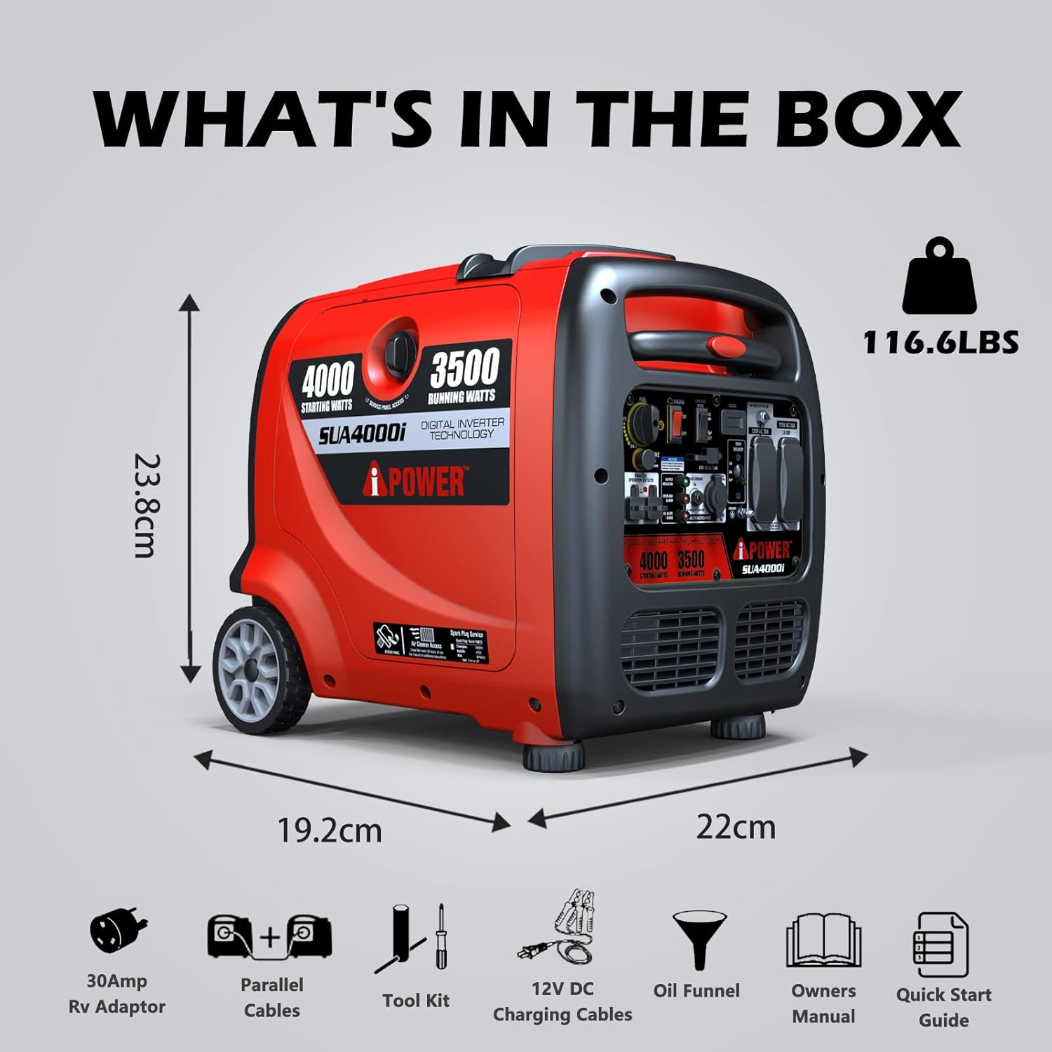 What's in the box for A-iPower SUA4000i generator