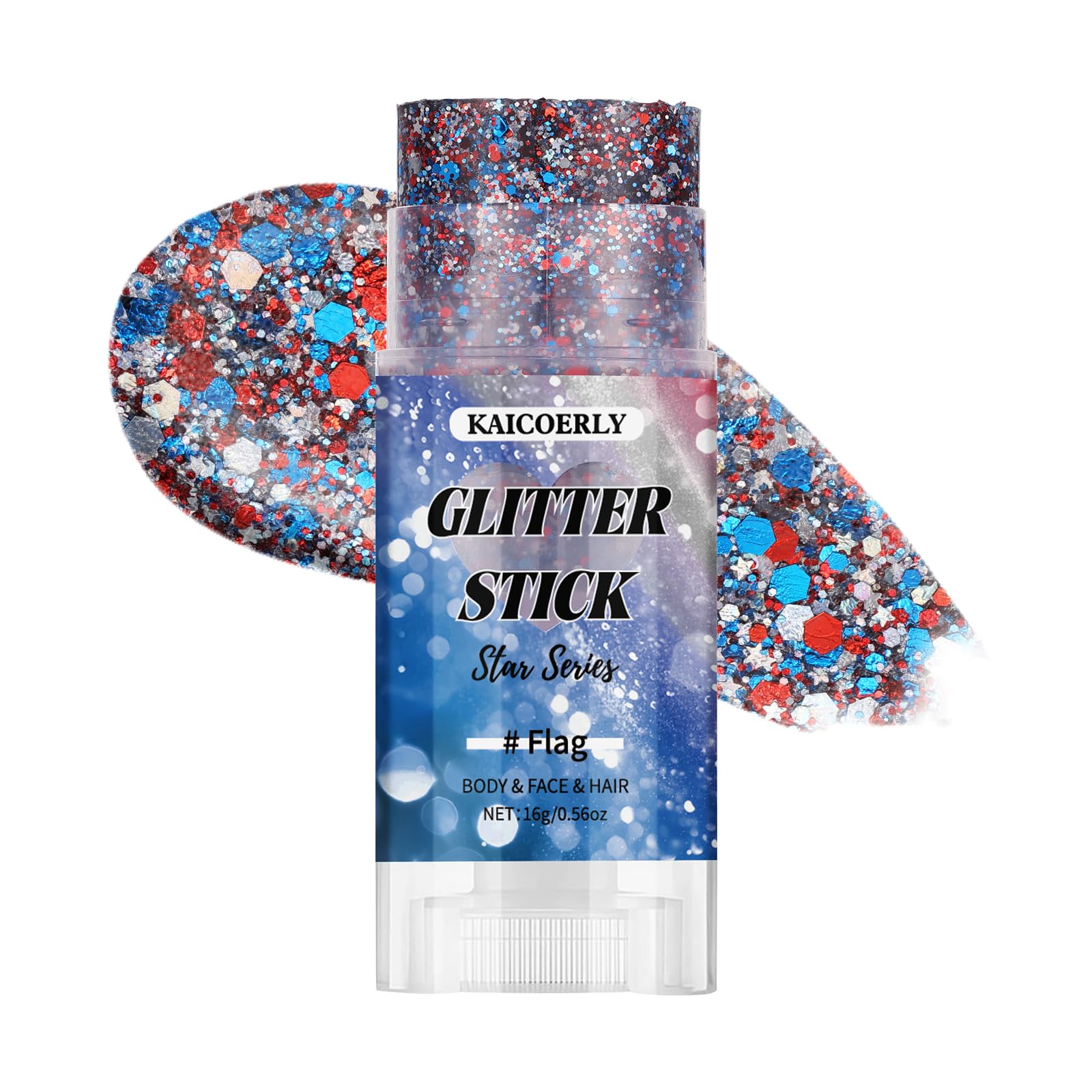 Red White and Blue Face Body Glitter Stick, Chunky Sequins Body Face Glitter for Women Girls, Sparkle Patriotic Pride Chunky Glitter Makeup for Memorial Day, 4th of July Accessories Outfits