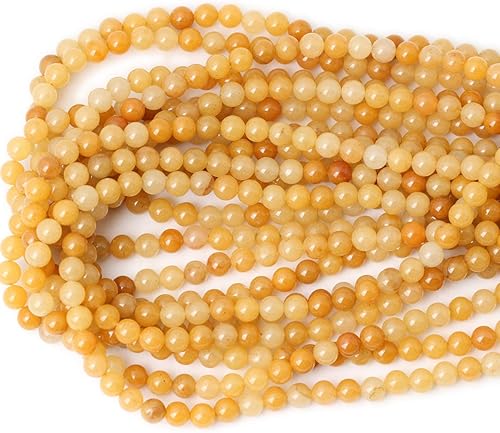 Miniatura 3 de CHEAVIAN - Cuentas redondas Aventurina de color rosa natural de 0.315" para bisutería y bricolaje, 45 unidades, 1 cordón de 15", Jade amarillo, 6MM