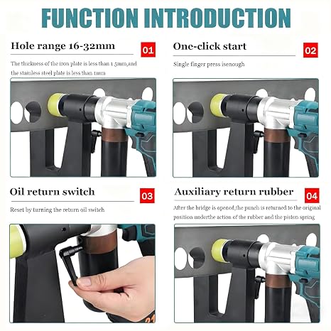 Electric Hydraulic Hole Punch, Steel Hole Punch Heavy Duty Hydraulic Hole Puncher for Metal, Electric Punching Machine with 6 Dies - for Aluminum Copper Iron Plate Drilling