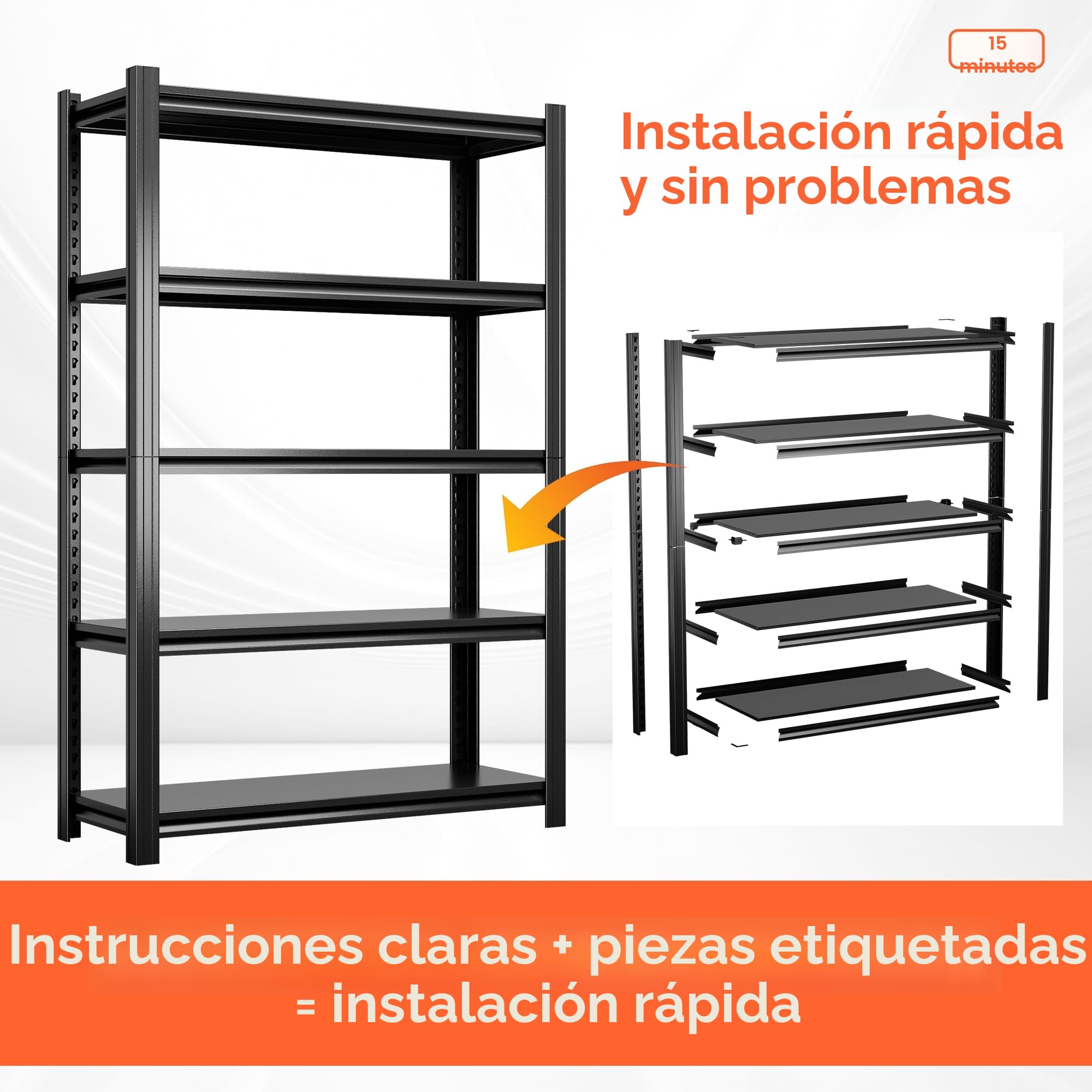 SUPEER Estantería Almacenaje para Cargas Pesadas, 183 x 90 x 40 cm, Color Negro, con 5 Estantes Ajustables,Metal Estantería para Sótano, Máximo 1000KG
