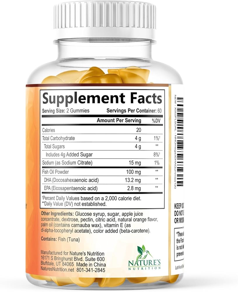 Omega 3 Fish Oil Gummies - Triple Strength Omega 3 Gummy Supplement with High Absorption DHA & EPA - Heart, Joint & Brain Support - Delicious Orange Flavor Fish Oil Nature's Vitamin - 120 Gummies