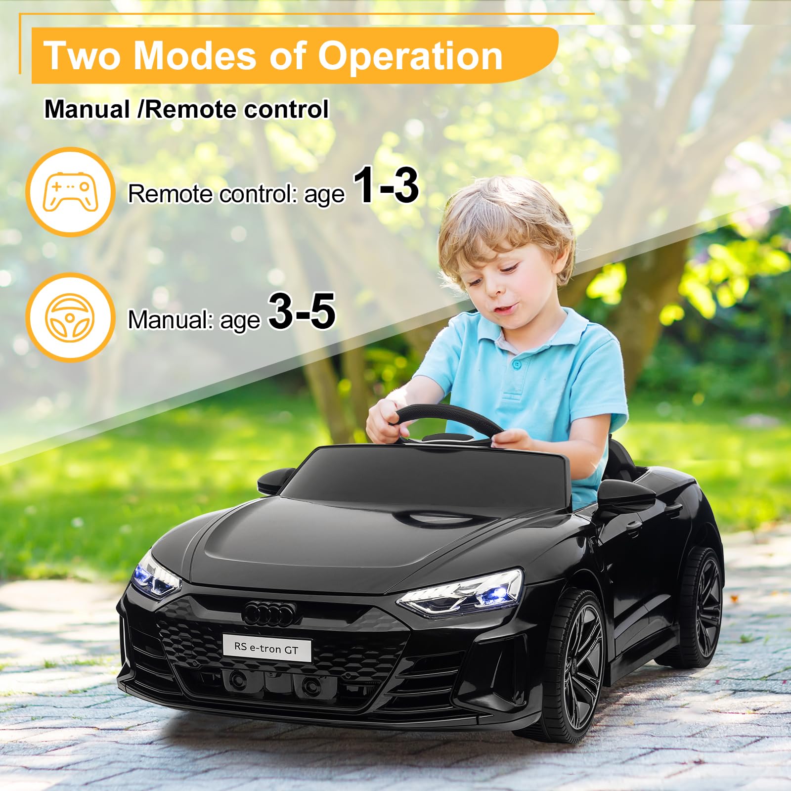 LEADZM Elektro Kinderauto 12V Kinder Elektroauto Kinderfahrzeug Schwarz | Musik & Hupe & Scheinwerfer, 3-5km/h für Kinder