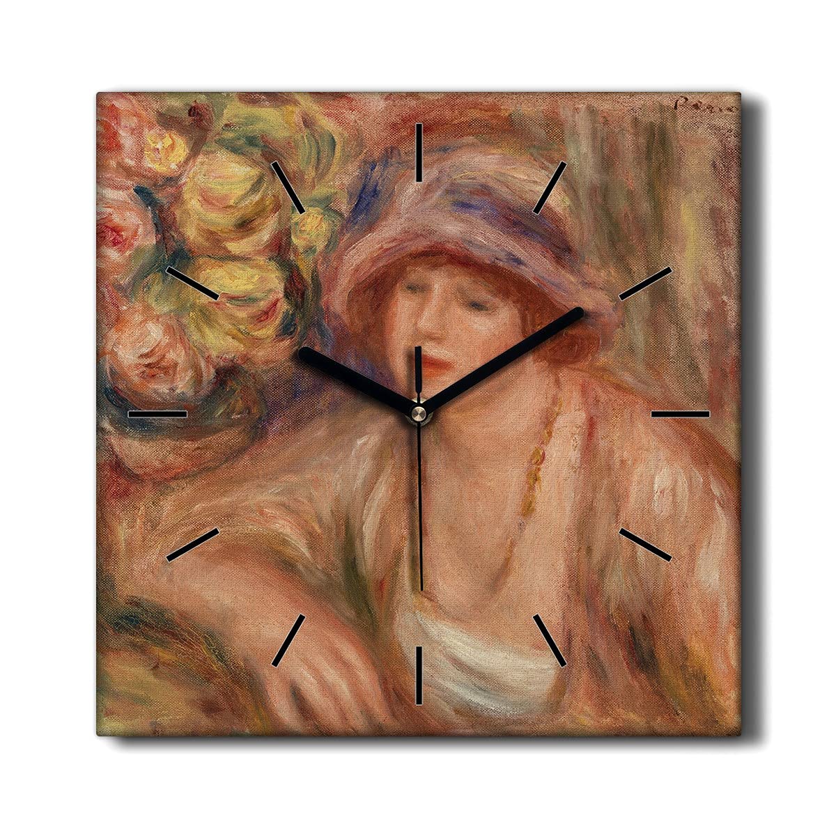 Horloge Murale Salon Coloray Fleurs Femelles Deco Toile Silencieuse 30x30
