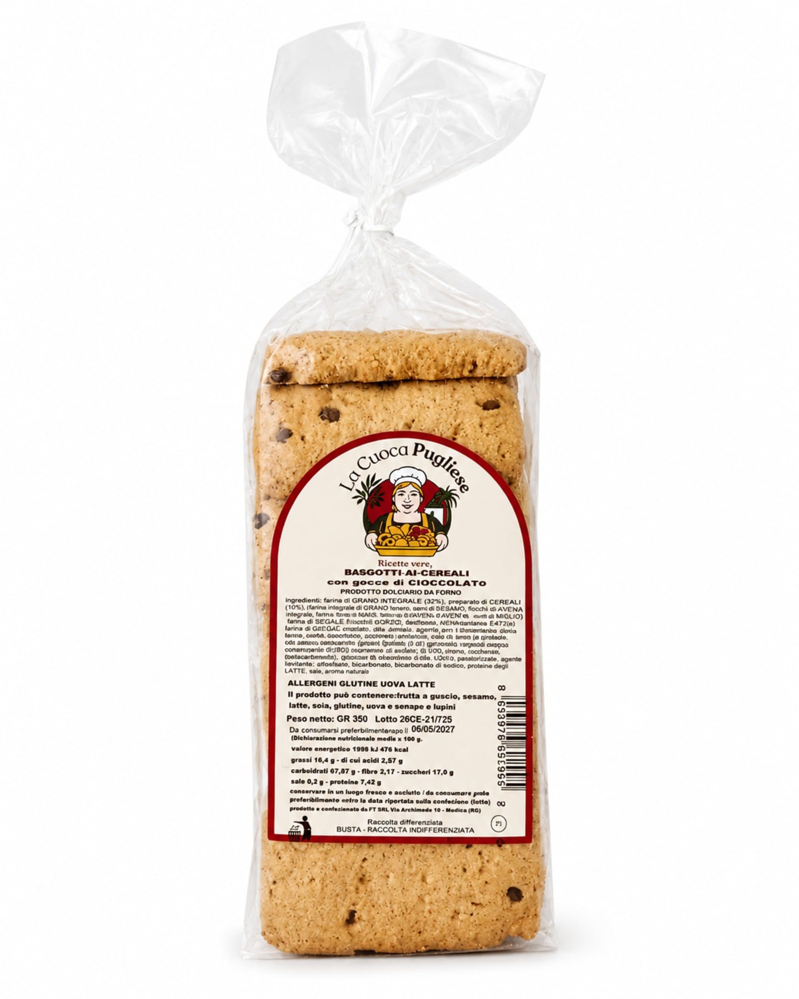 La Cuoca Pugliese - Biscotti ai Cereali con Gocce di Cioccolato, biscotti artigianali pugliesi, dolci da forno fragranti per colazione e merenda, 10 confezioni da 350 g