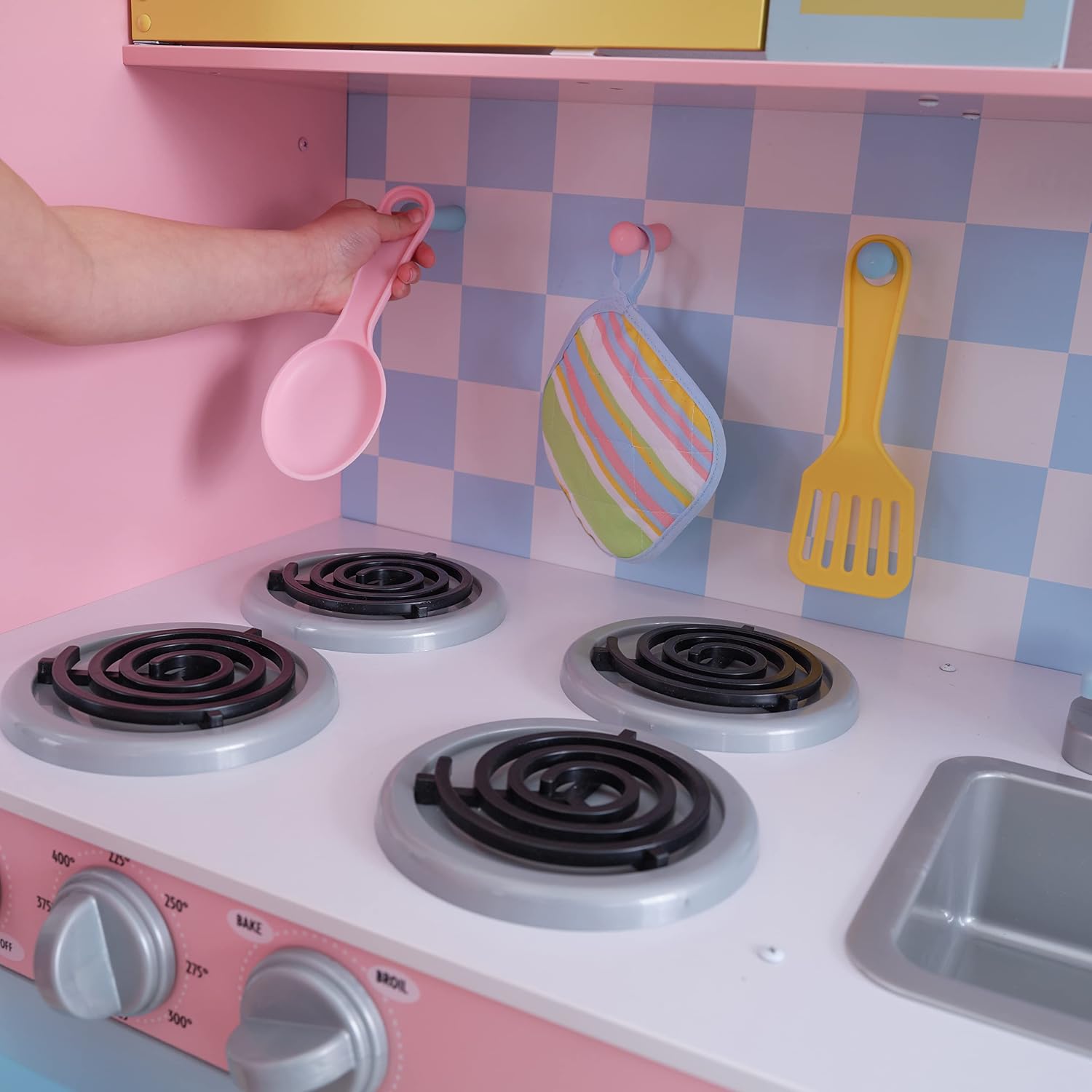 KidKraft KidKraft Wooden Large Pastel Play Kitchen with Turning Knobs, See-Through Doors and Play Phone, Gift for Ages 3+ 42.30 x 17.60 x 43.00 Inches