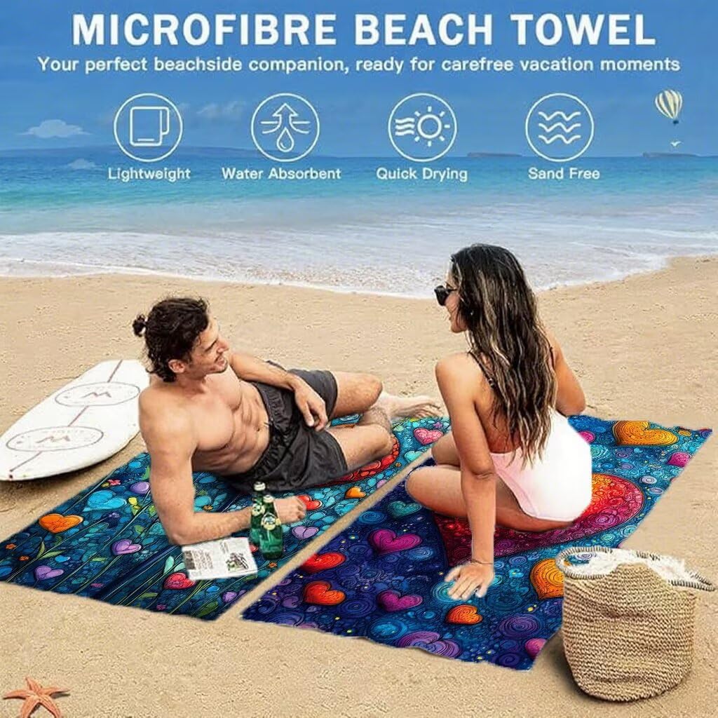 Couleur Serviette de Plage 100x200cm Lot de 2, Amour Serviette Microfibre Ultra Absorbantes Séchage Rapide Anti Sable Léger Transport Compacte Drap de Plage pour Piscine Voyages Femme et Homme, Model6