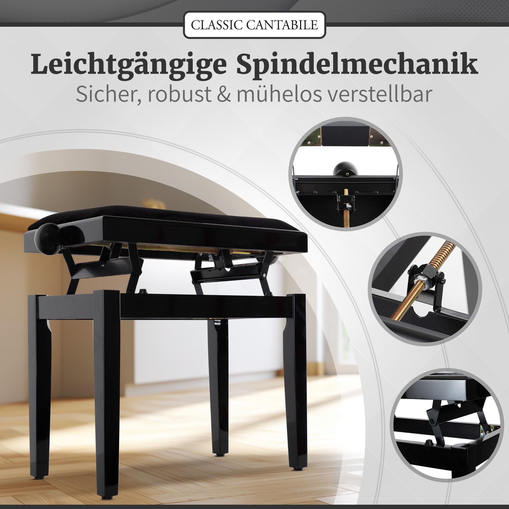 Classic Cantabile Banquette pour Piano (Noir Poli Fin)
