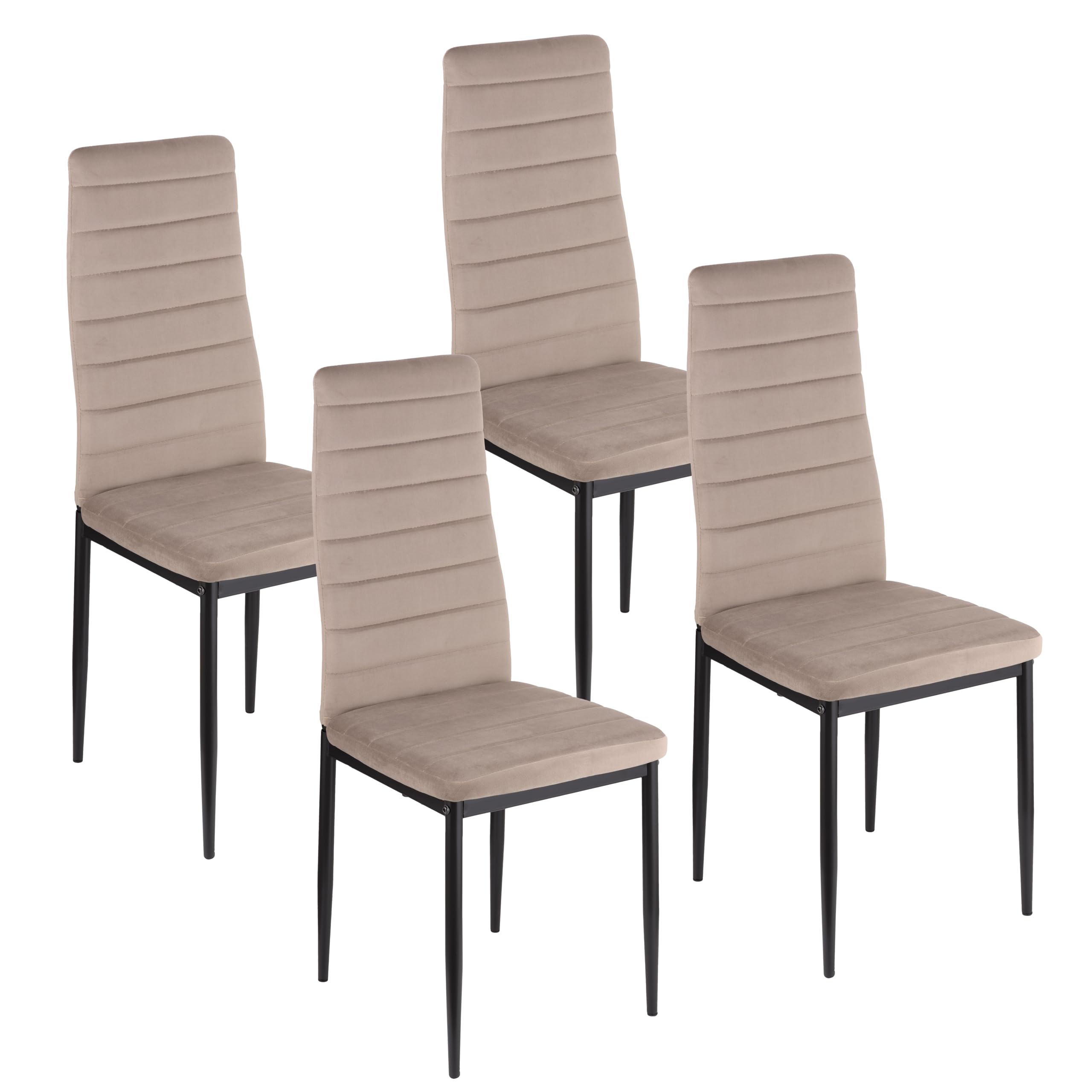 Baroni Home Set de 4 Sillas de Comedor con Respaldo Alto y Asiento Ergonómico con Costuras Decorativas, Sillas Elegantes Acolchadas en Terciopelo con Estructura de Acero, 42x43x98 cm, Terciopelo Beige