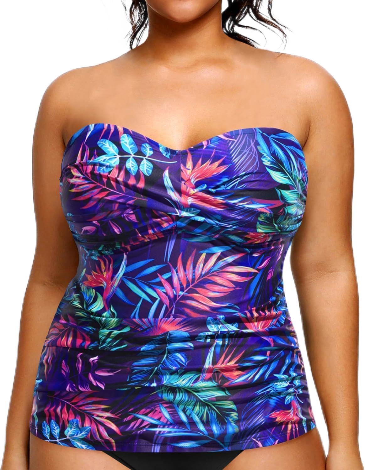 Aqua Eve Plus Size Tankini Top Only Bandeau Swim Top Strapless Swimsuit Top Twist Front Bathing Suit Top No Bottom
