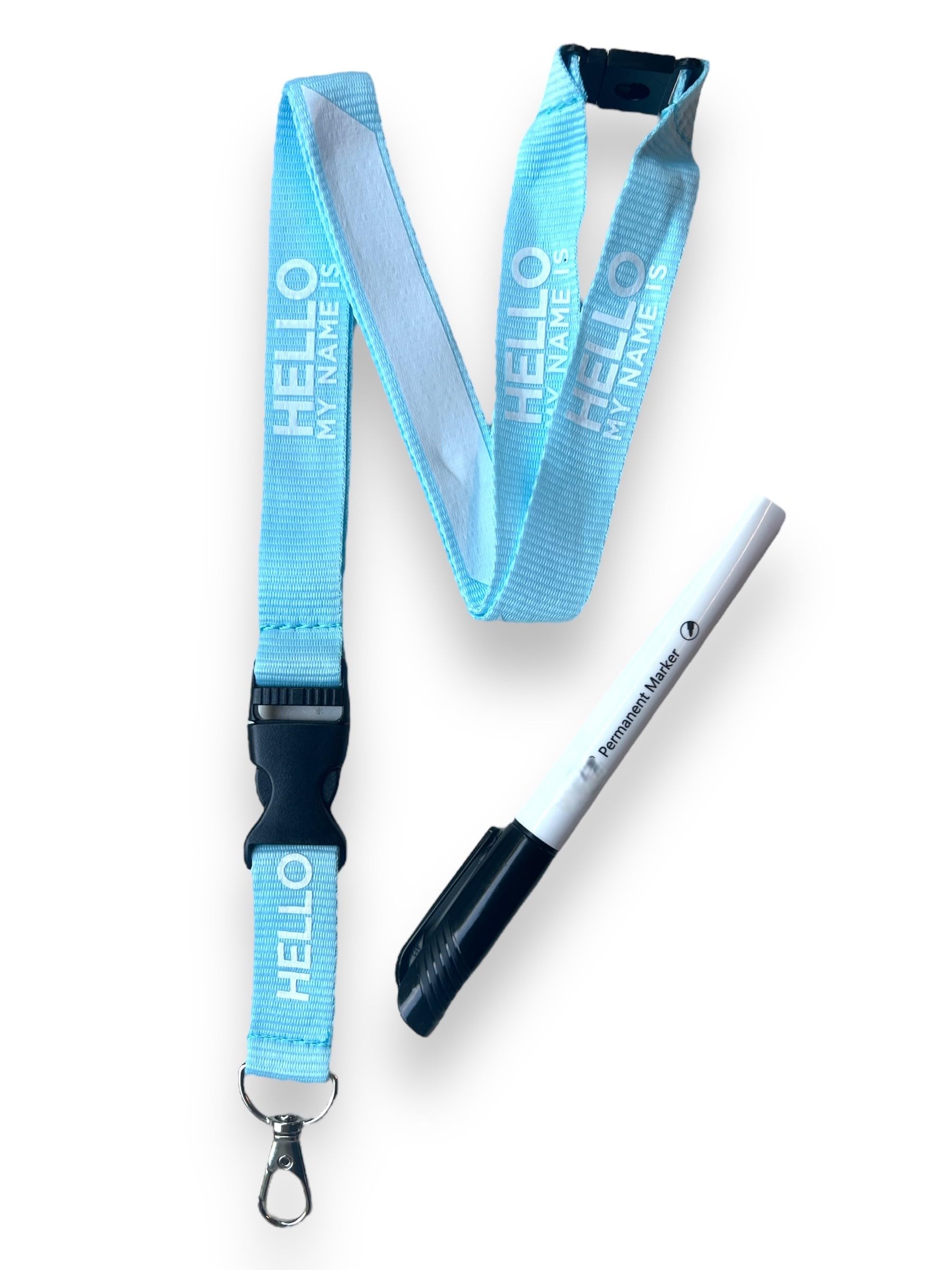 PAC Supplies Global HELLO MY NAME IS ... Personalised Lanyard With Safety Breakaway & Black Marker Pen (Light Blue, 10) - Image 2