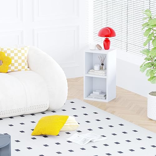 Miniatura 4 de ALISENED Estantería pequeña estantería apilable de madera estante de 2 cubos organizador de almacenamiento moderno para espacios pequeños estante de
