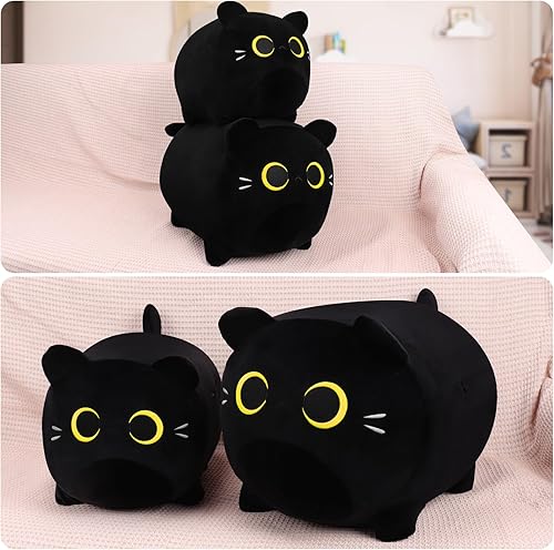 Miniatura 7 de Almohadas de felpa de gato negro de 16 pulgadas, peluche de gato negro con ojos dorados, felpa de anime de gato, lindo peluche de gato de peluche,