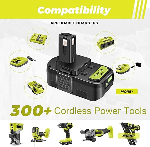 Miniatura 2 de Paquete de 2 baterías y cargador P103 de 3.5Ah de repuesto para Ryobi de 18 V y cargador compatibles con herramientas inalámbricas Ryobi 18V ONE+