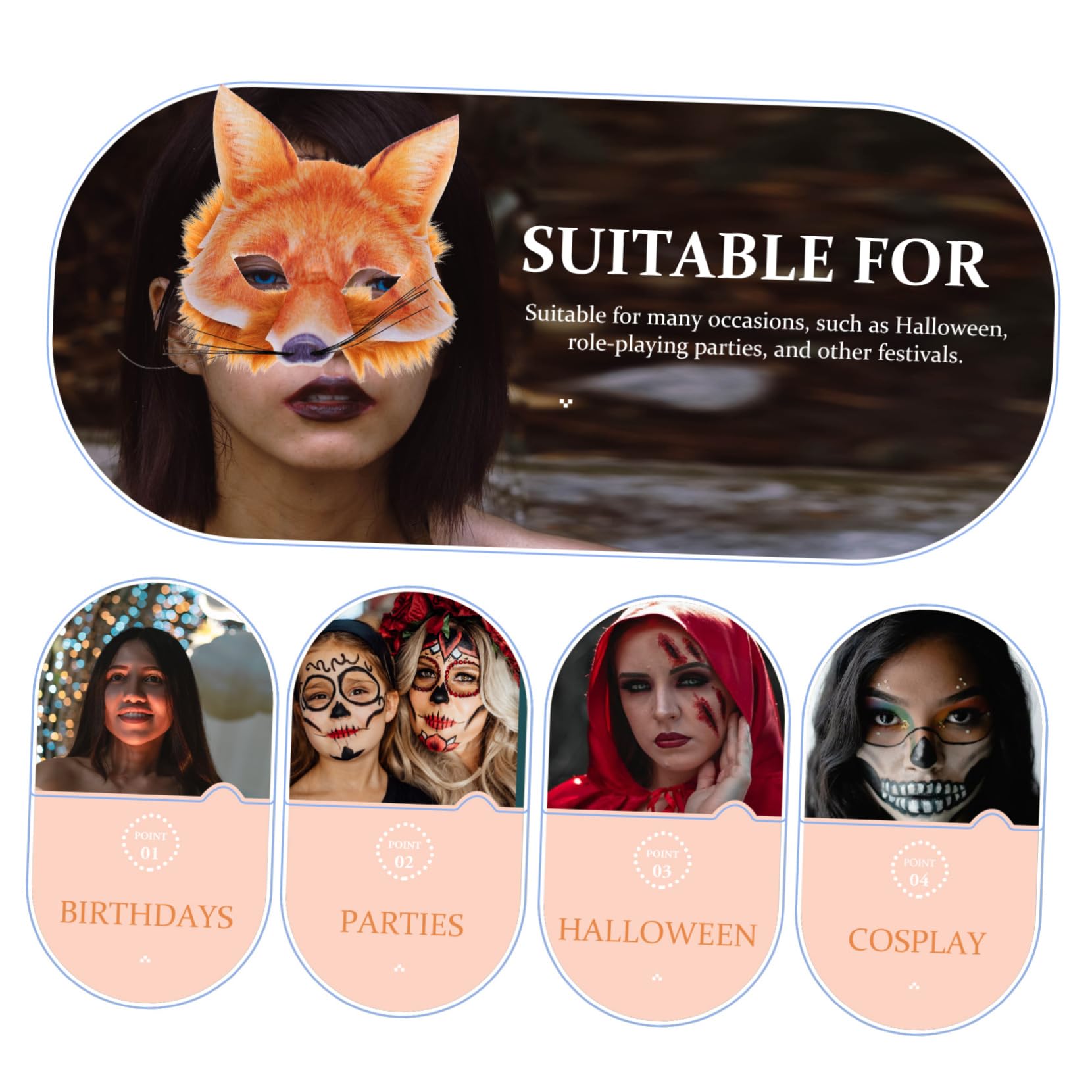 Healeved 5 Pezzi Maschera Fox Decorativa Halloween per Costume Maschera Leggera per Cosplay e Festivi