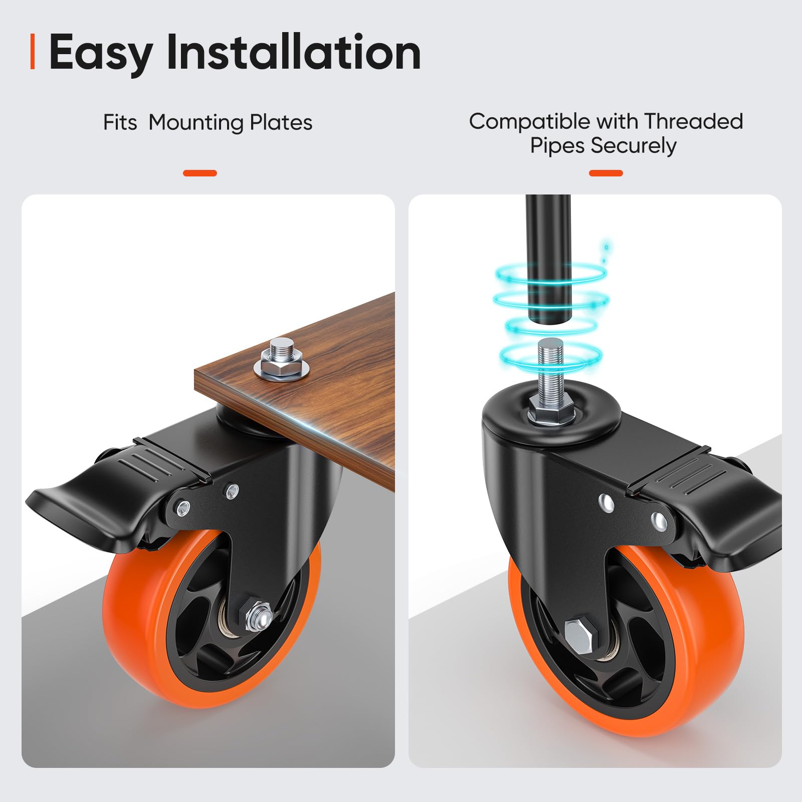 100mm Heavy Duty Castors Set of 4 with Brakes, Brake 450KG Total Load Capacity - Image 3