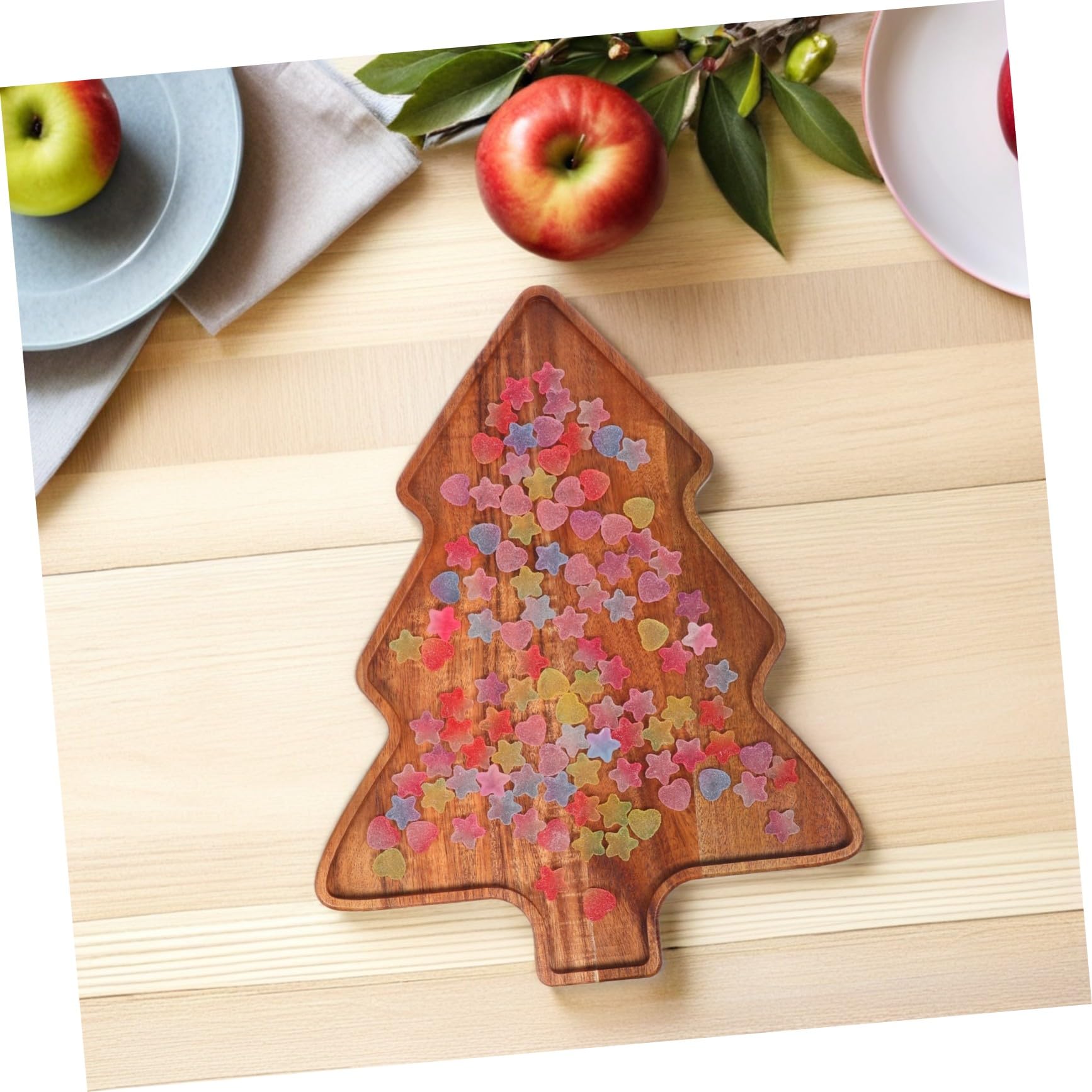 Bandeja para Árbol De Navidad De Madera De Acacia Plato De Servido para Fiestas Navideñas Bandeja De Madera para Aperitivos y Dulces