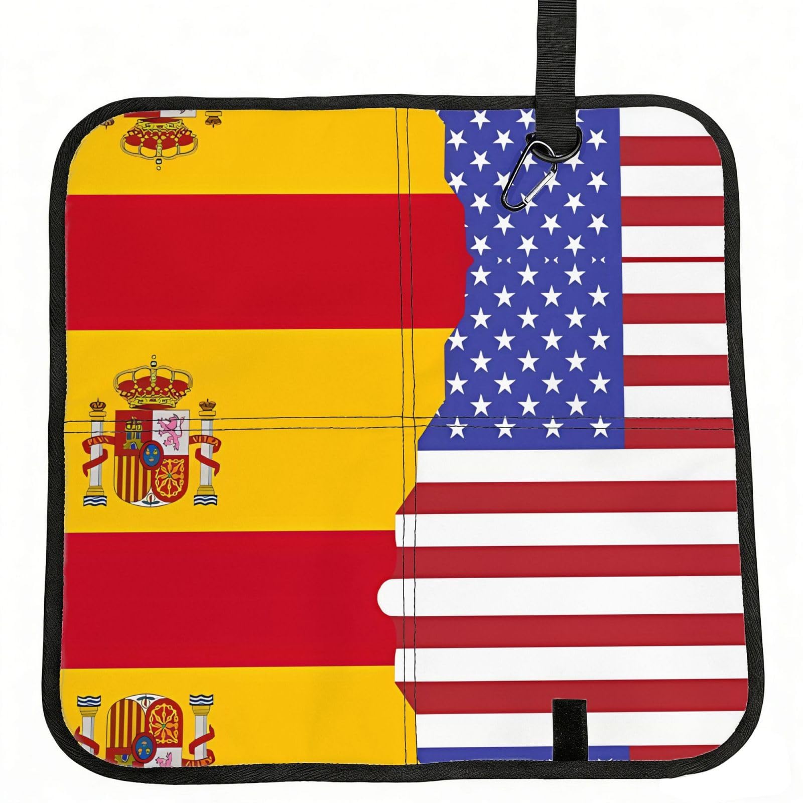 WZYCWB American Spain Flag Foldable Seating Cushion with Carabiner - Stadium Mat for Camping, Hiking and Outdoor Activities