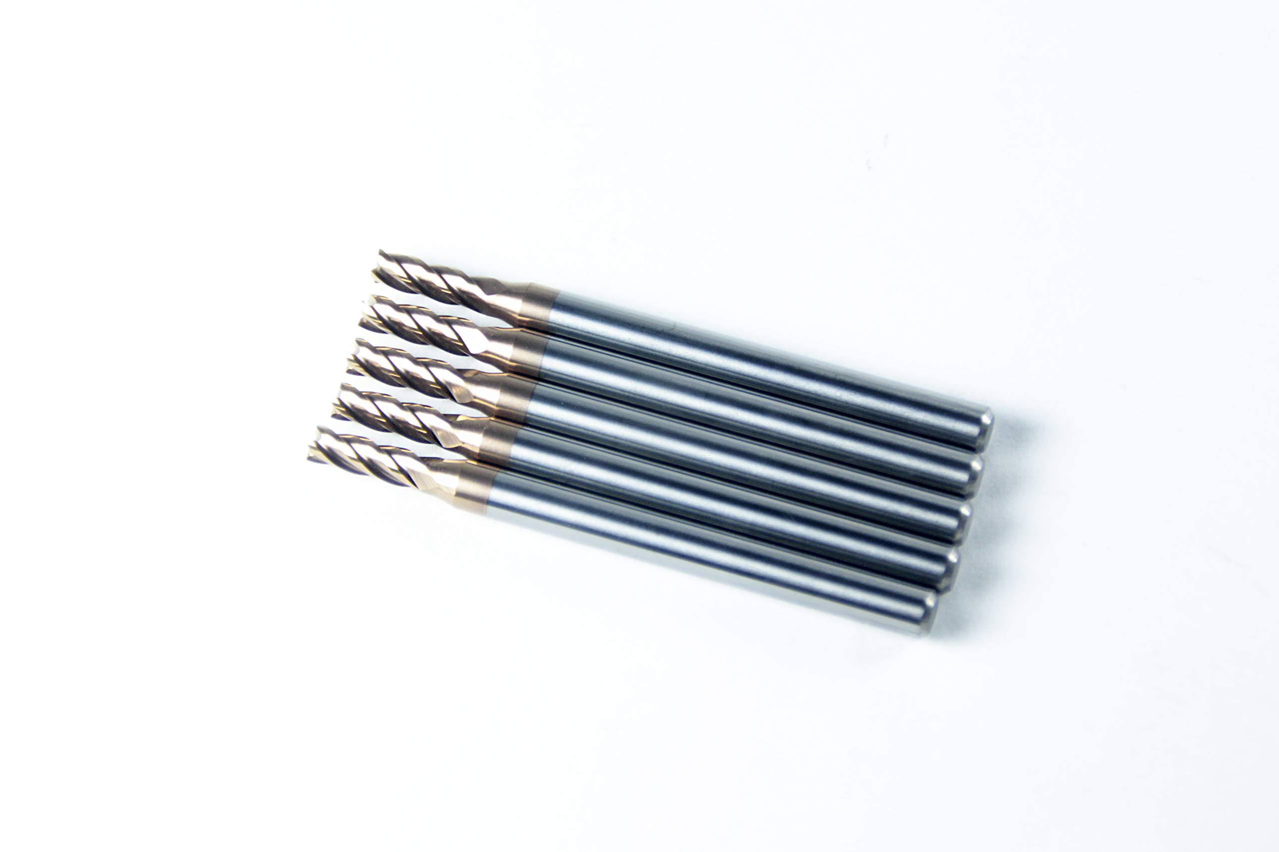 Molino de punta cuadrada de carburo para máquinas herramientas de fresado CNC, para aceros de aleación/Metels endurecidos, 4 flautas, 55HRC con revestimiento TiAlN (5 unidades, 1/8)