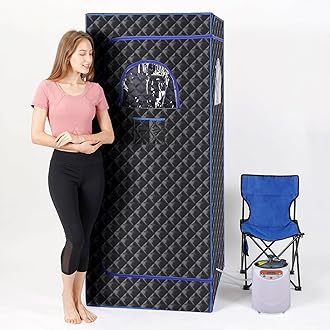 Linego Portable Sauna Tent,Single Person Steam Sauna for Home Spa,Large Space Sauna Tent Full Body for Home with 3L 1100w Steamer,Chair,Foot Massager,Remote Control Included (Black)