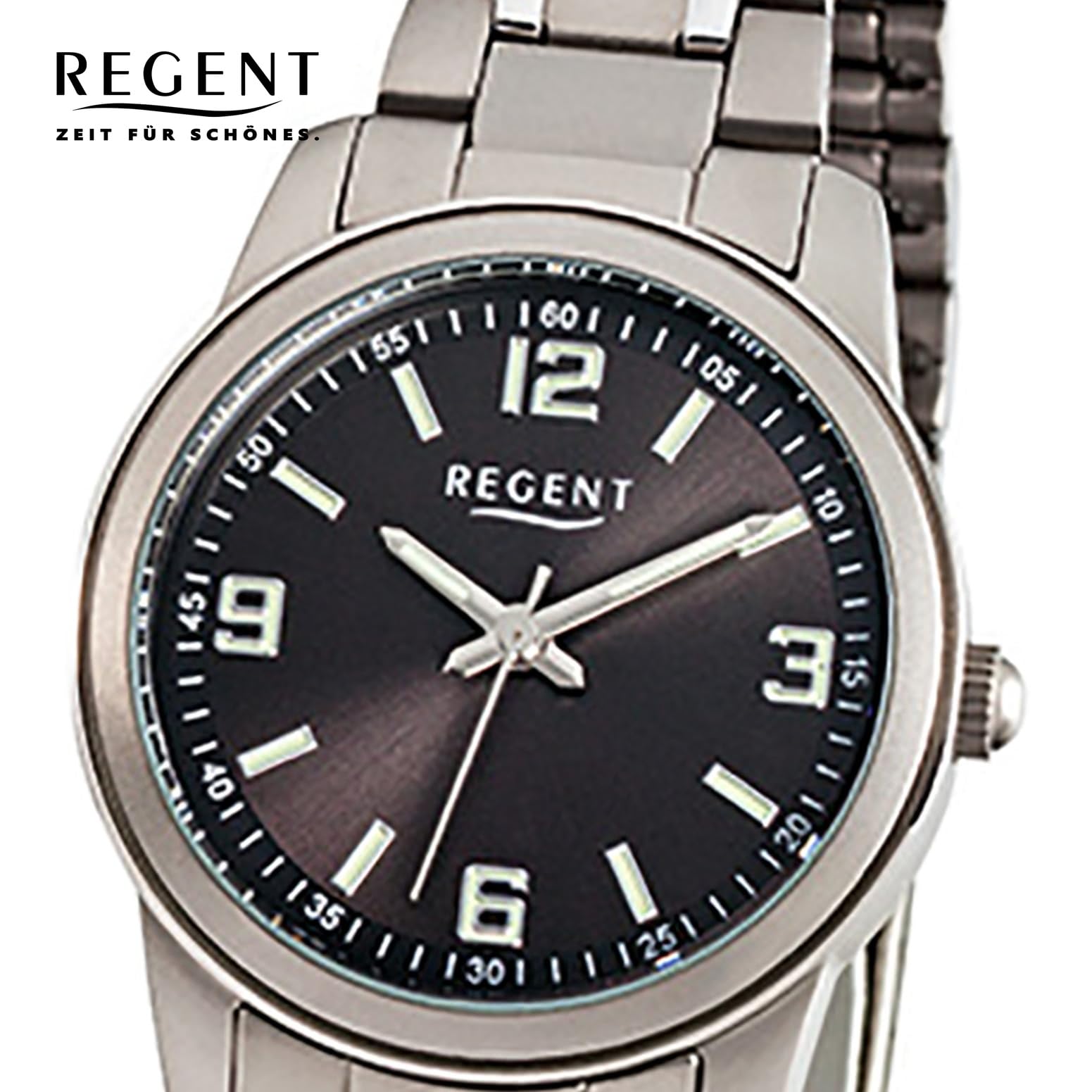 REGENT Zegarek damski z tytanowym paskiem tytanowym i składanym zapięciem, mały, lekki arabski kwarc, średnica 27 mm