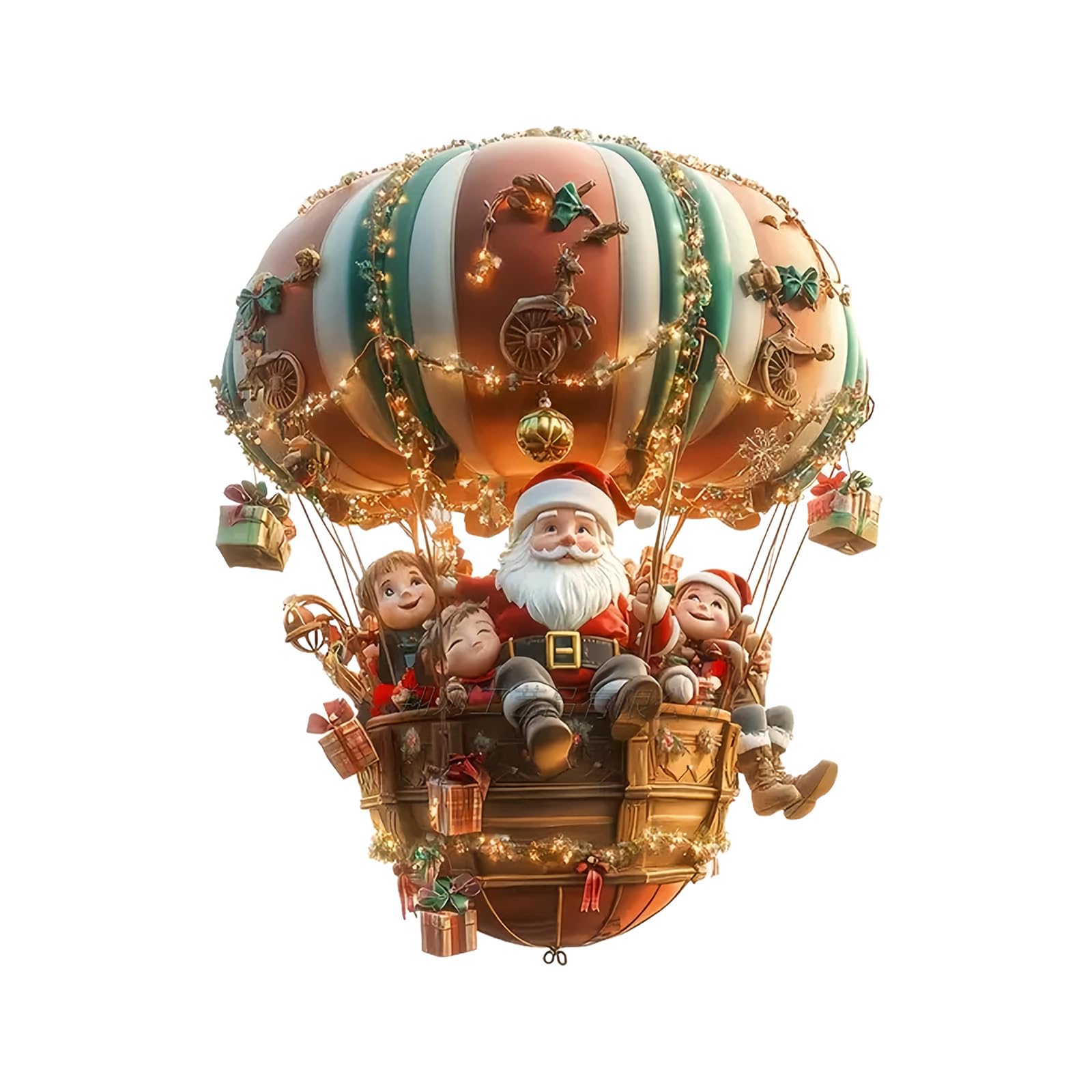 Shatterproof Acrylic Tree Ornament Cartoon Santa in Hot Air Balloon Hanging Decoration for Holiday Party Supplies Christmas Tree Decoration
