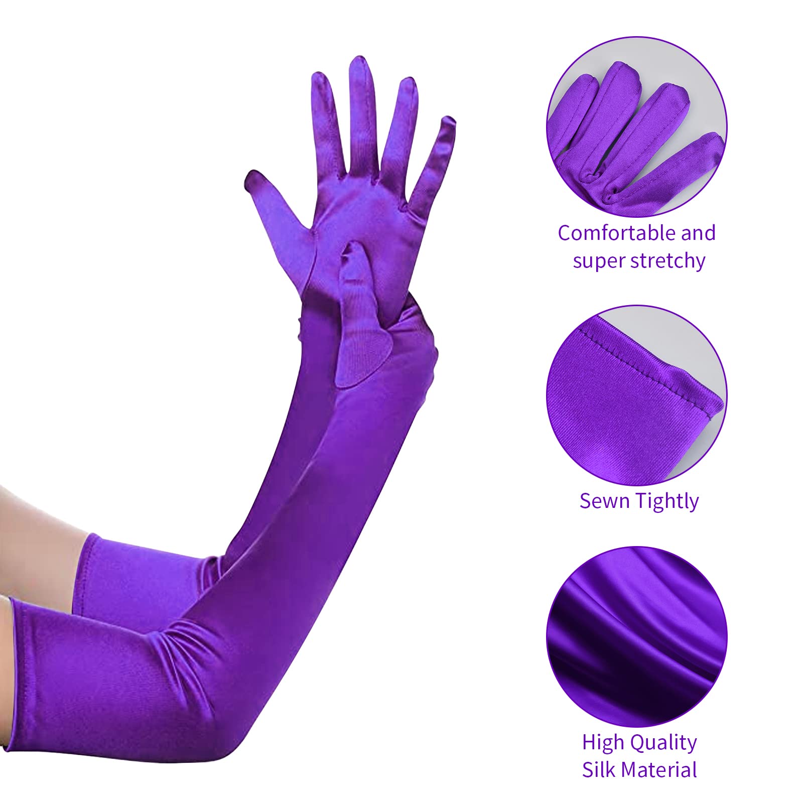 PTJJXA 55 CM Long Fancy Dress Gloves, 7 Colors Satin Elbow Mittens - Image 3