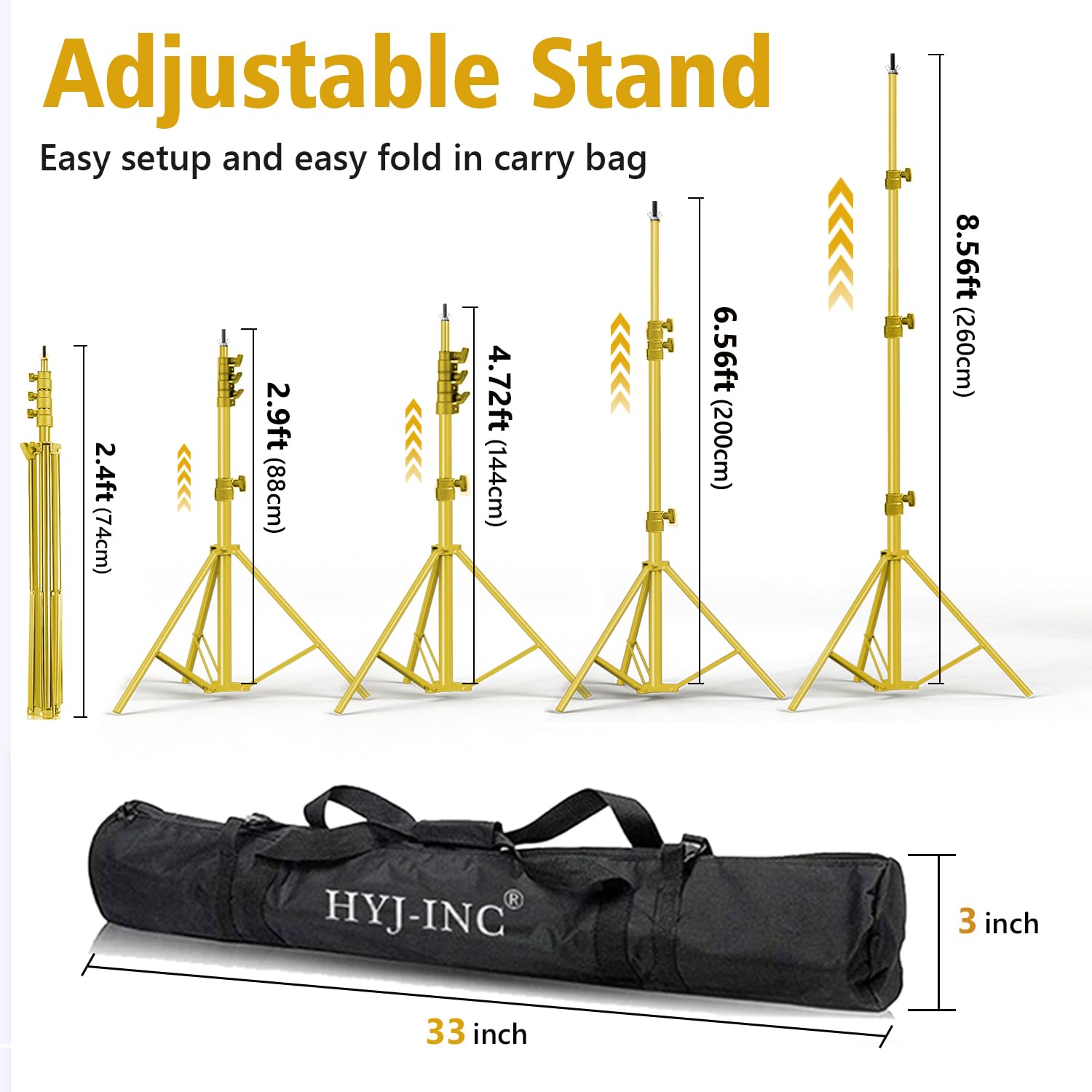 HYJ-INC Fotohintergrund-Ständer Set – Verstellbar Bis 3m X 2,6m | Inkl. Metallfüßen & Tragetasche