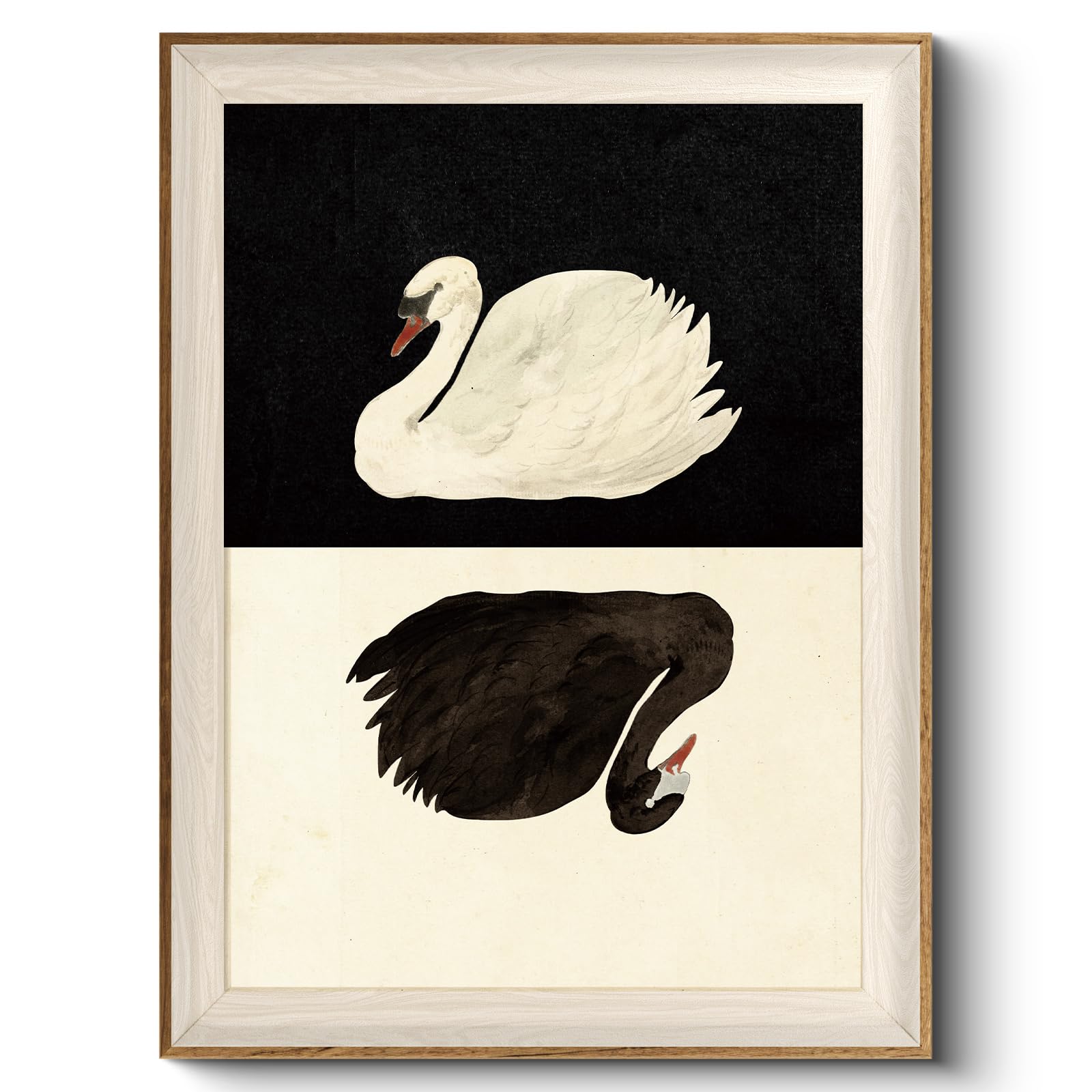 VIYYIEA Framed Wall Art for Living Room, Swan Canvas Prints, Vintage Home Decor, Animals Painting Picture, Bathroom Wall Decor Gifts for Friends or Family - 16L x 12W