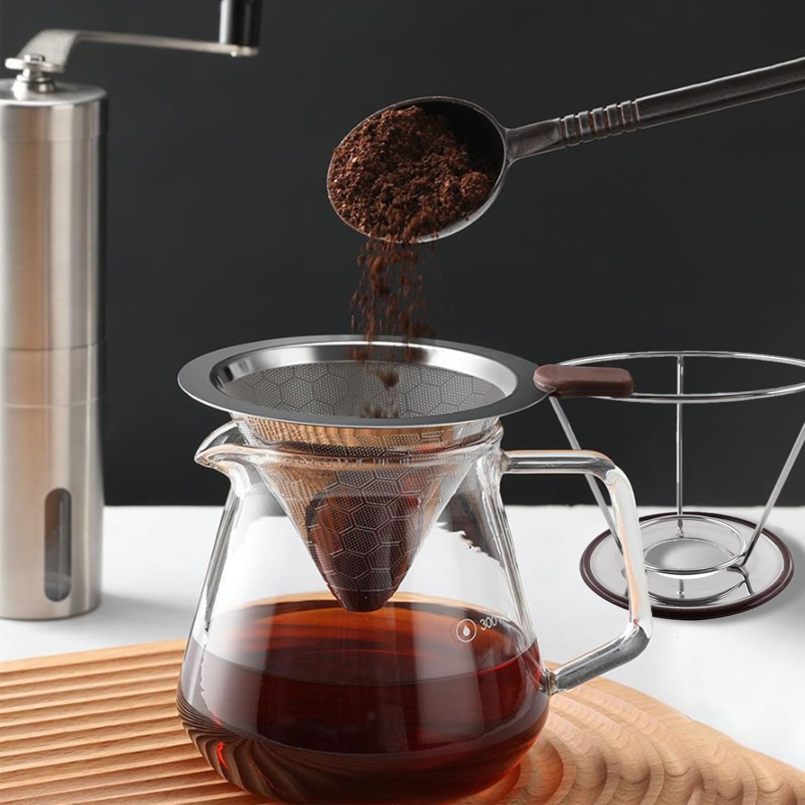 Filtro Caffè In Acciaio Inox – Riutilizzabile, Taglia 4, Con Manico – Per Caffetteria, Campeggio, Casa – Argento - 5