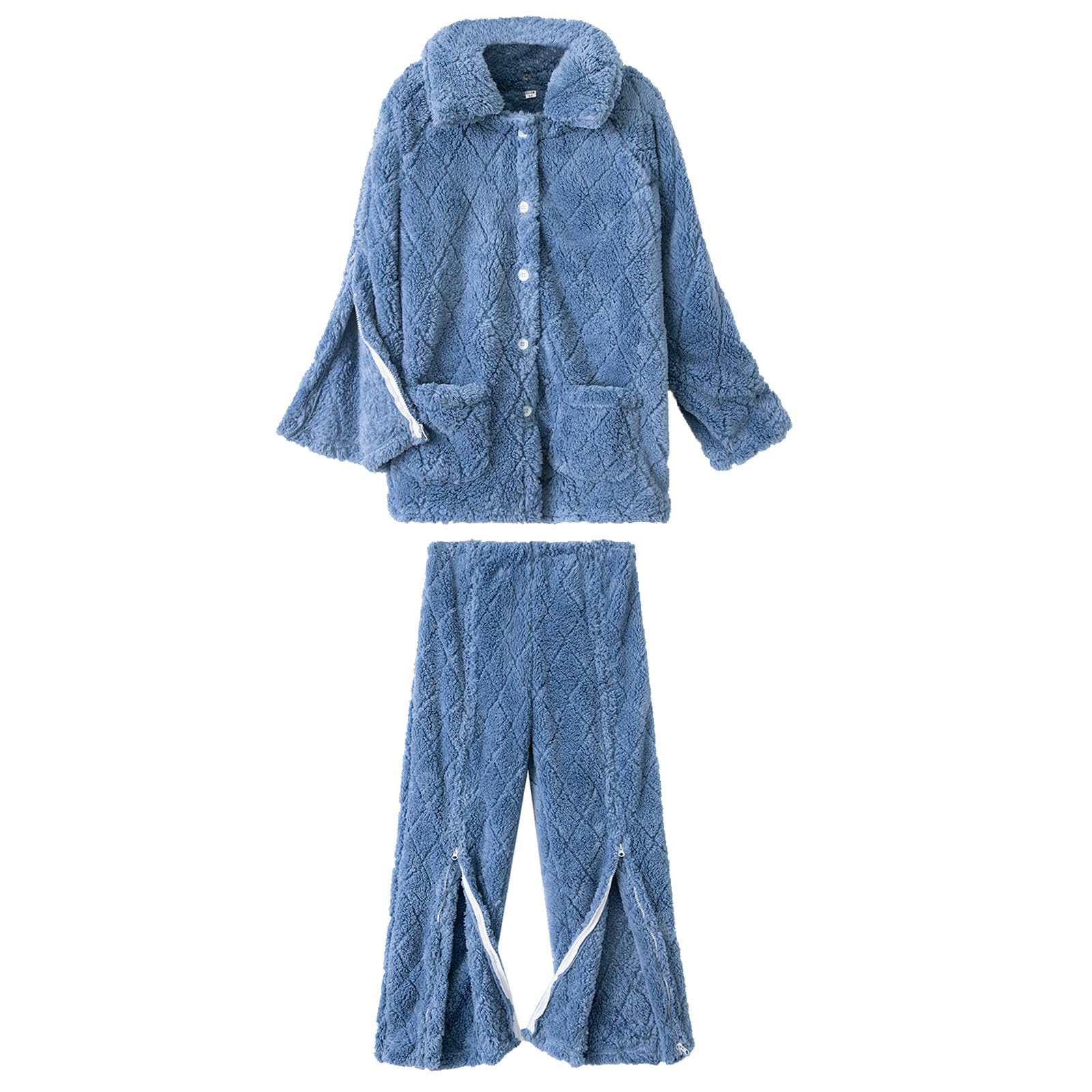 ApuaVireo&Co Męskie, puszyste, puszyste piżamy dla pacjentów leżących w łóżku, zimowe, flanelowe piżamy, odrywane ubrania(Grey,XX Large)
