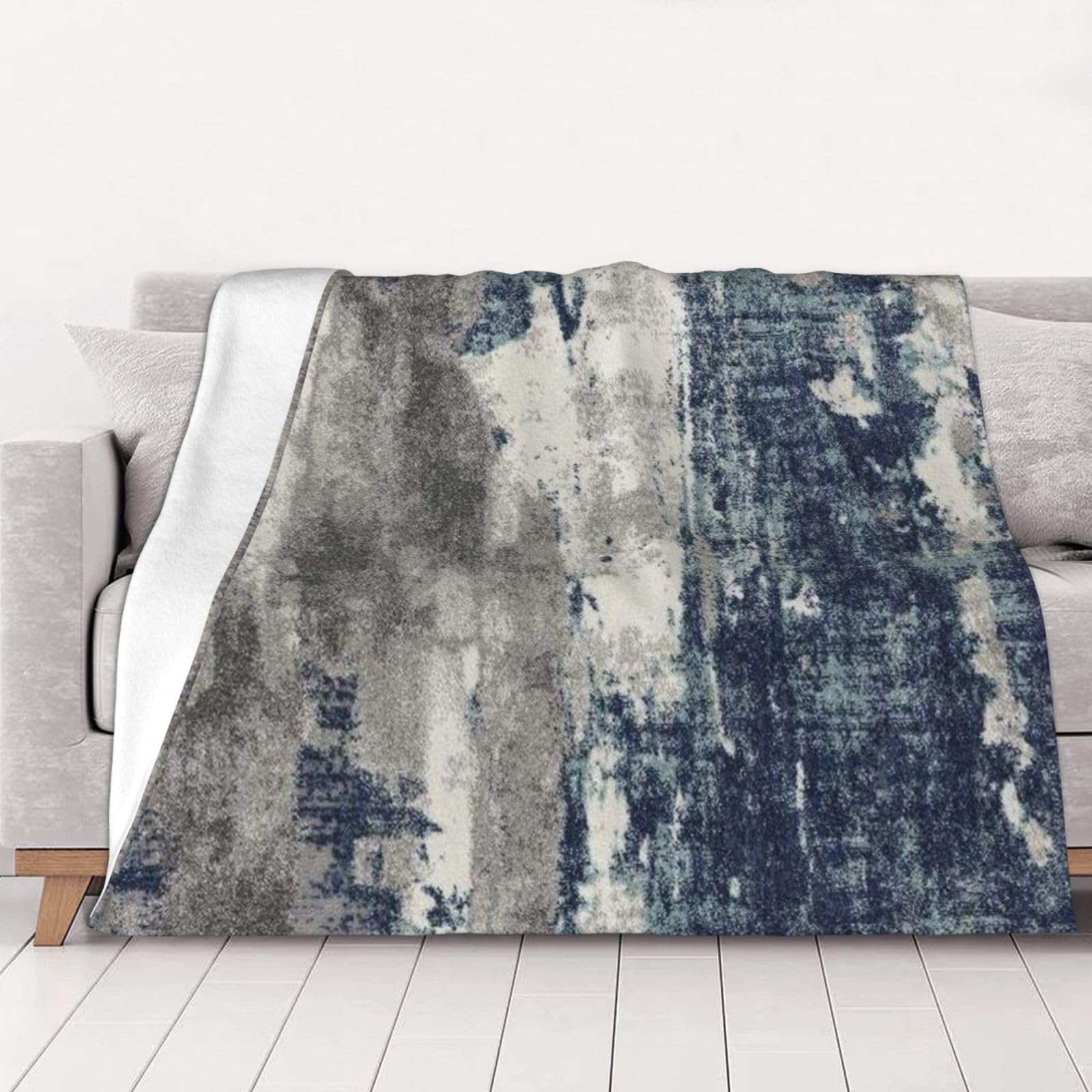 Couverture en flanelle bleue abstraite 150x125 cm douce pour lit et canapé