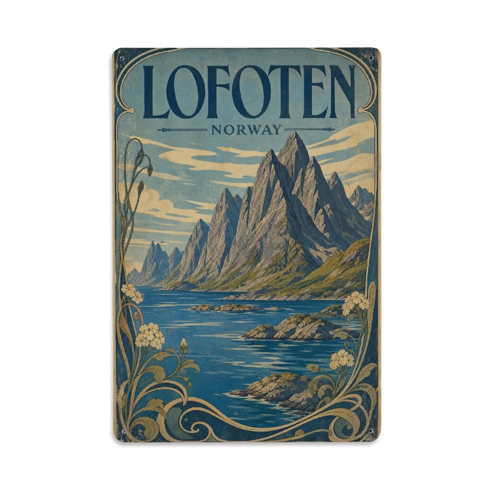 Vintage Travel Norway Lofoten Metal Tin Sign