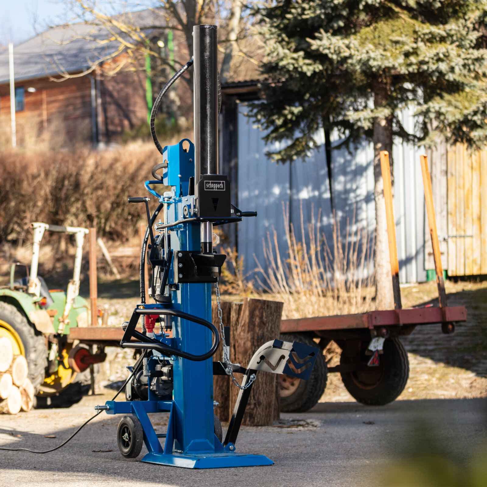 Scheppach Holzspalter stehend HL2550GM mit Zapfwellenantrieb & 400V Motor | 25t | 5100W | max. Holzlänge 1100mm | Holz-Ø 350mm | Meterholzspalter | Hydraulikspalter mit Fahrvorrrichtung & Stammheber