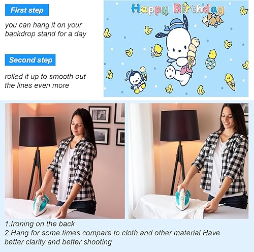 Miniatura 3 de Pochacco - Decoraciones de fiesta de cumpleaños, fondo de fiesta de Pochacco para niños y adultos con pancarta de feliz cumpleaños, 59 pulgadas de