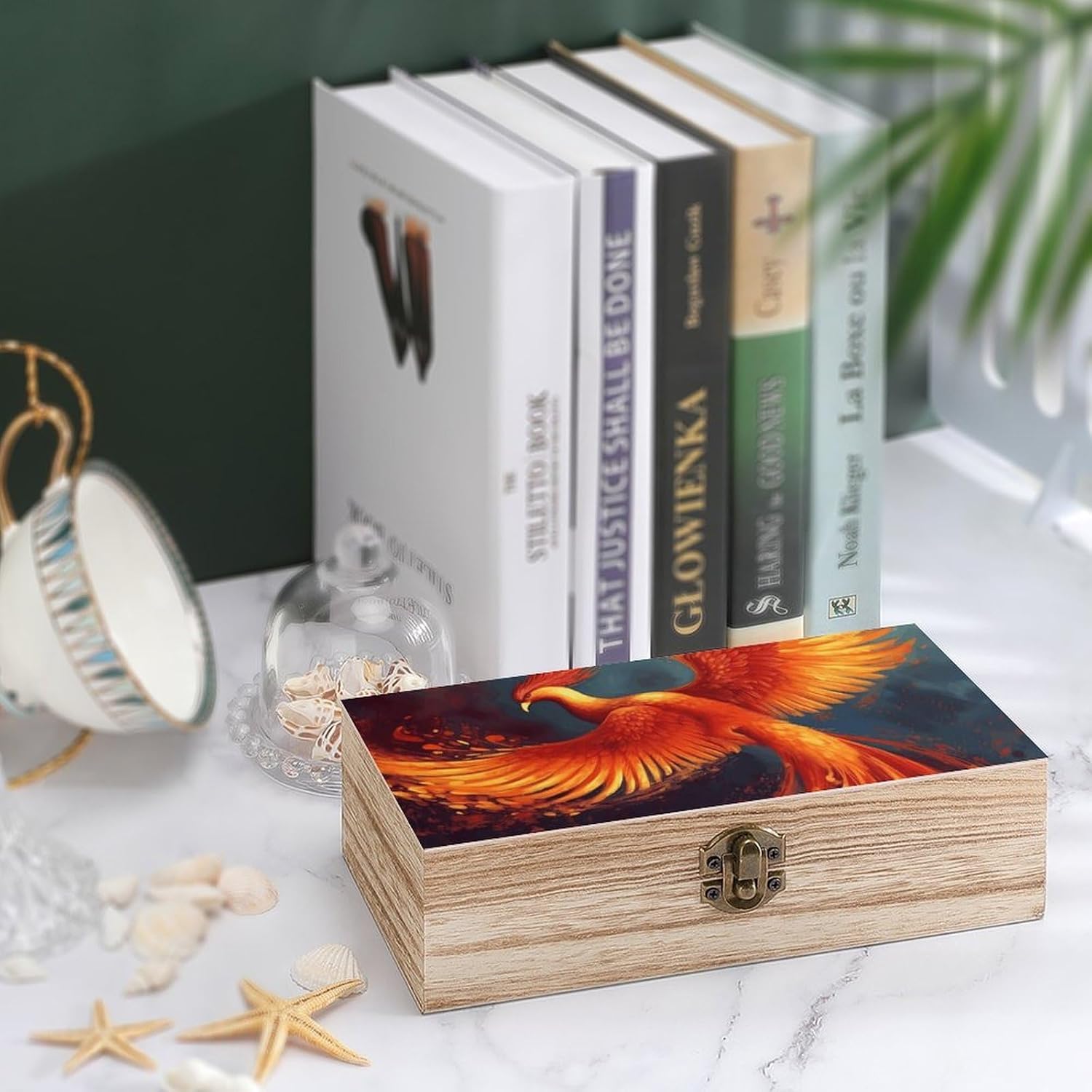Orange Red Phoenix Wooden Decorative Storage Box Jewelry Box image 4