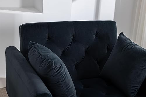 Vista 7 de Tumbona de terciopelo 2 en 1 para interiores con otomana, moderno sofá cama con 3 ángulos reclinables, reposabrazos, silla convertible para sala