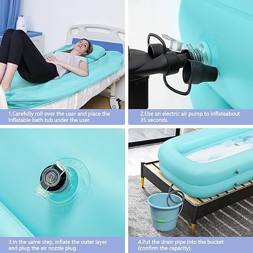 Vista 32 de Bañera inflable médica, kit de lavabo de ducha, bañera portátil de PVC con bomba de aire eléctrica, lavado de bañera portátil de cuerpo completo