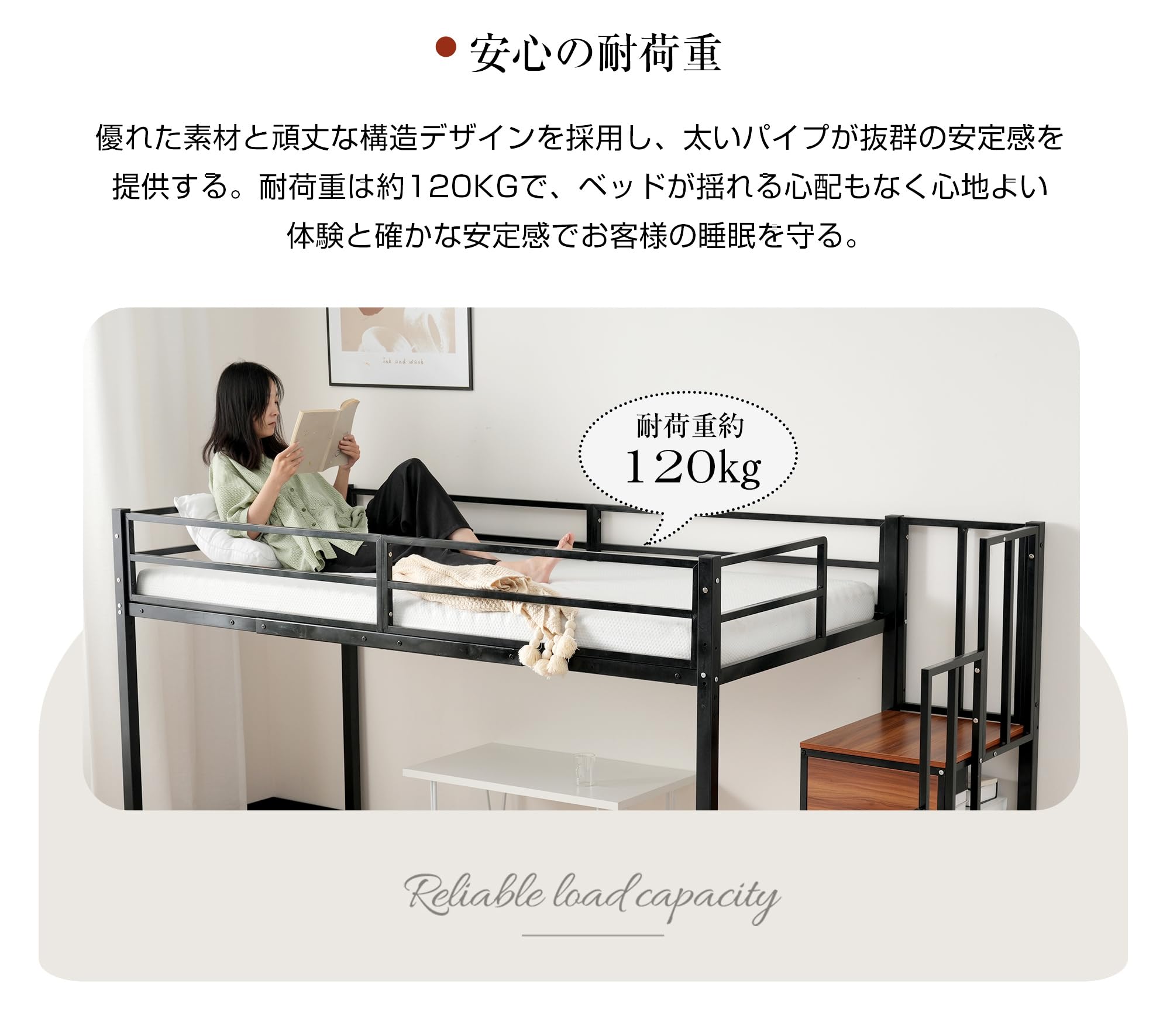 Amazon｜ロフトベッド パイプベッド 階段付き SDセミダブル ロータイプ