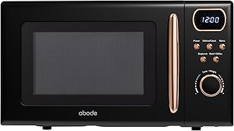 Abode Retro Microwave 20 Litre Black with Rose Gold Accent Digital 800W, Mirror Finish, 8 Auto Cook Settings & Defrost, 5 Power Levels AMD2004BRG