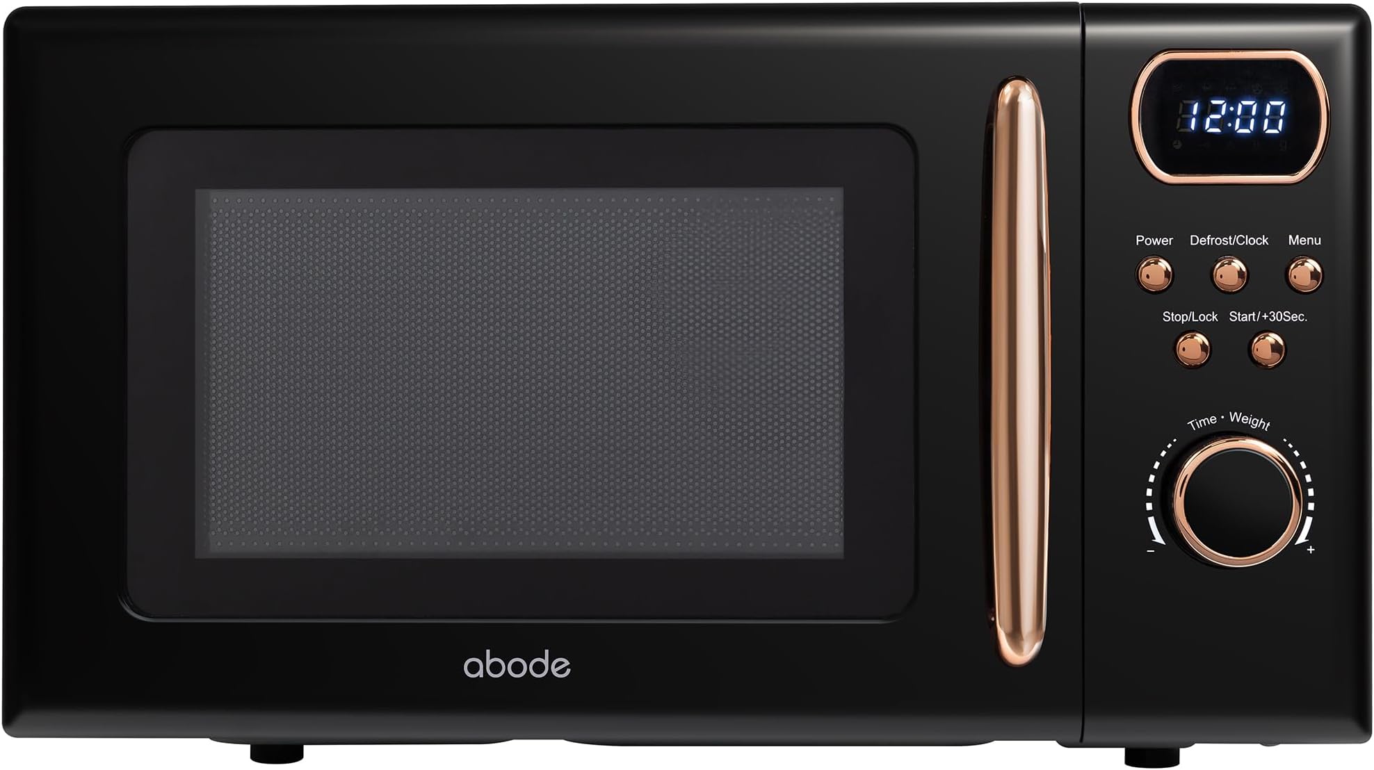 Abode Retro Microwave 20 Litre Black with Rose Gold Accent Digital 800W, Mirror Finish, 8 Auto Cook Settings & Defrost, 5 Power Levels AMD2004BRG